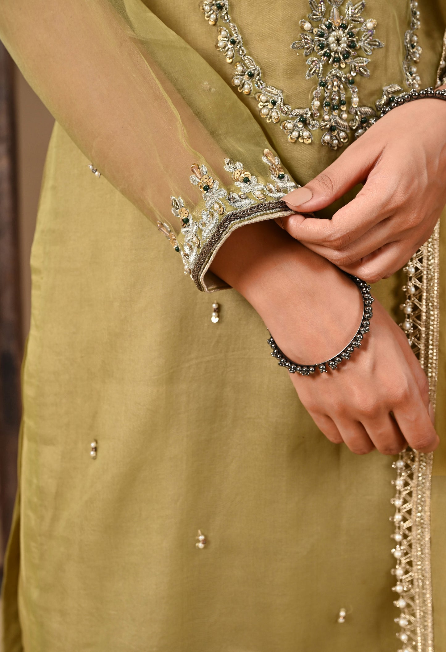 Mehndi Green Kurta Set with Beautiful Zardozi, Dabka, and Sequin Work