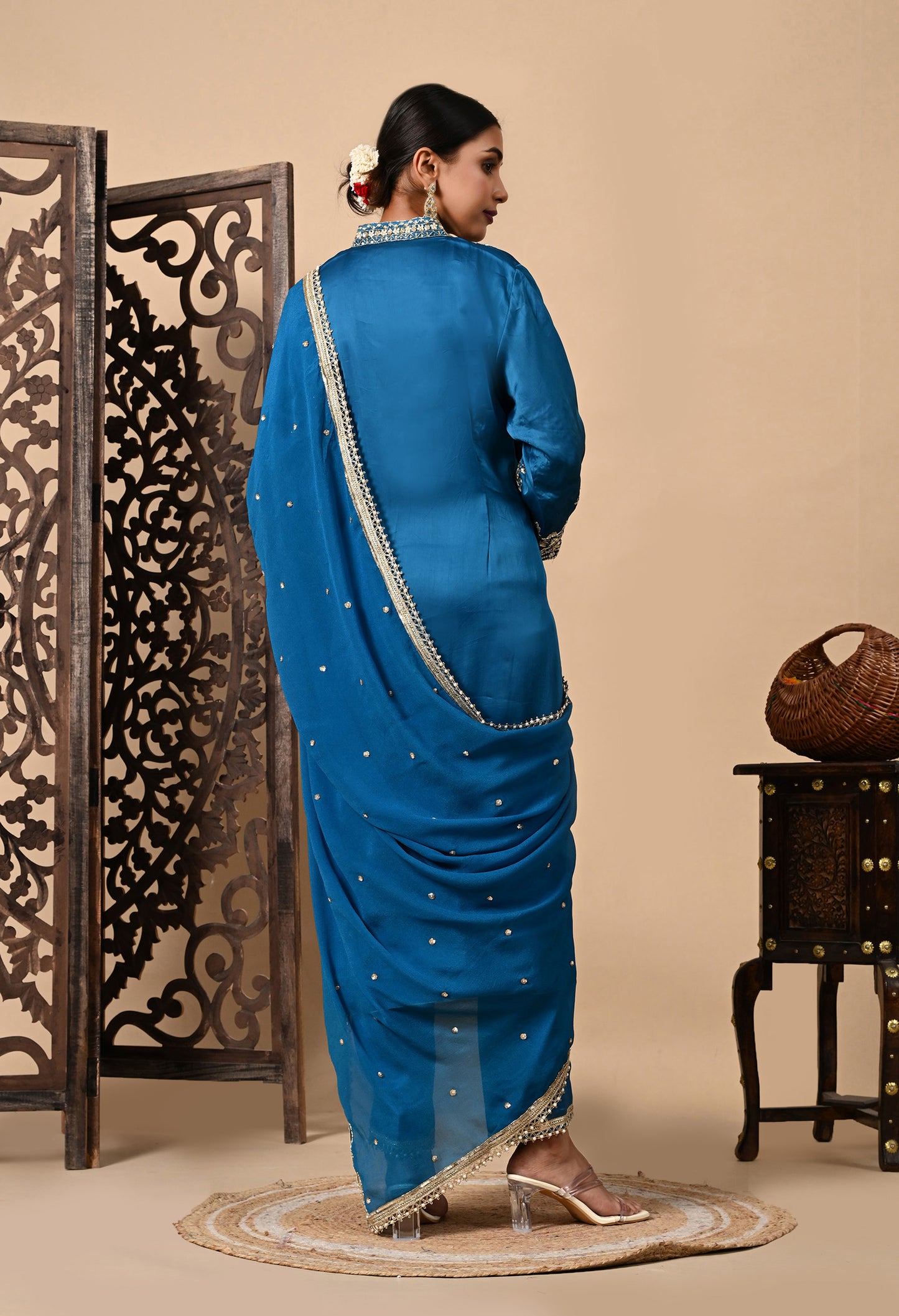 Royal Blue Kurta Set with Zardozi, Dabka, and Sequin Craftsmanship