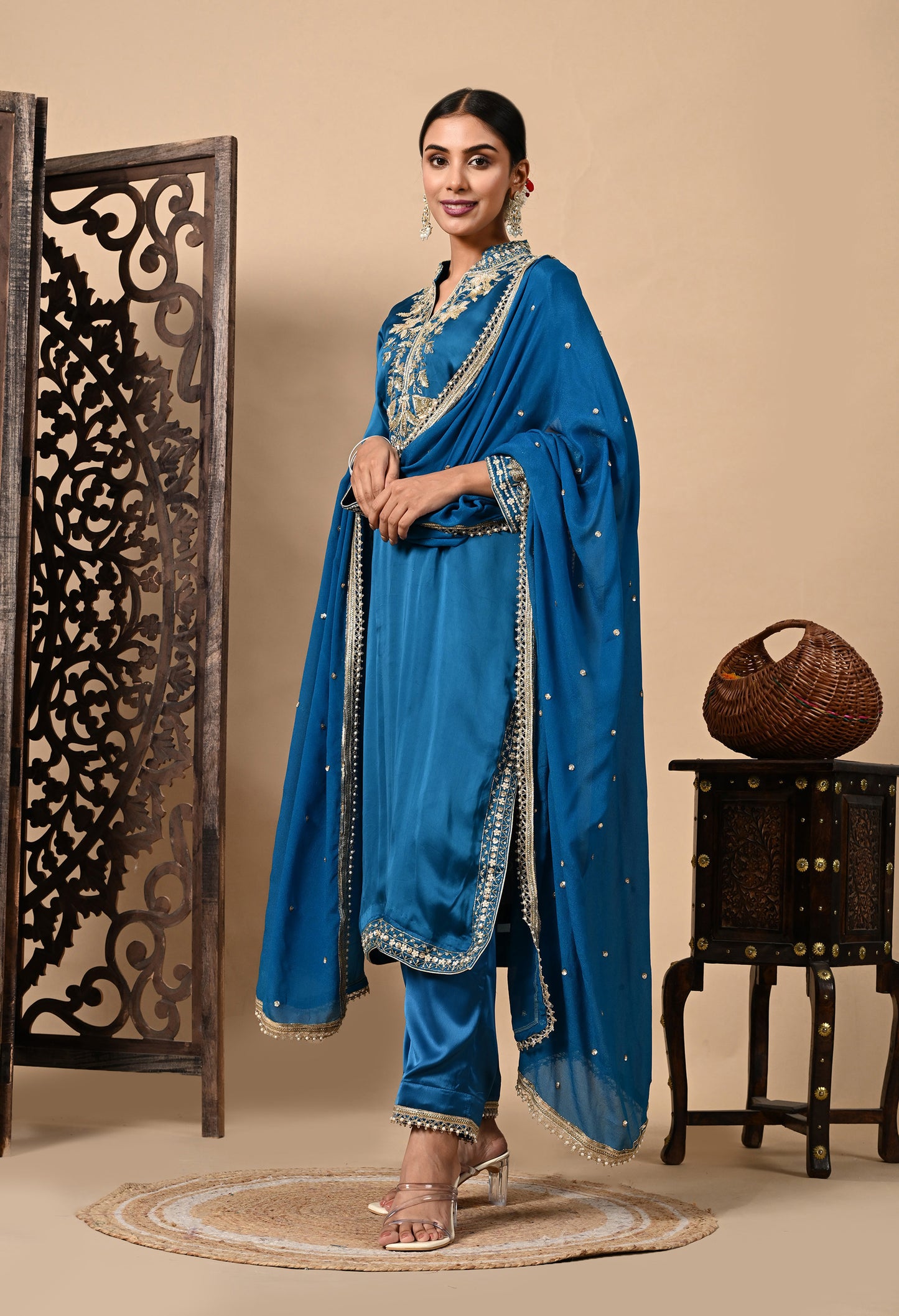 Royal Blue Kurta Set with Zardozi, Dabka, and Sequin Craftsmanship