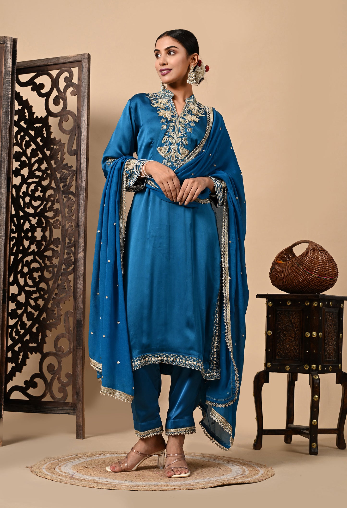 Royal Blue Kurta Set with Zardozi, Dabka, and Sequin Craftsmanship