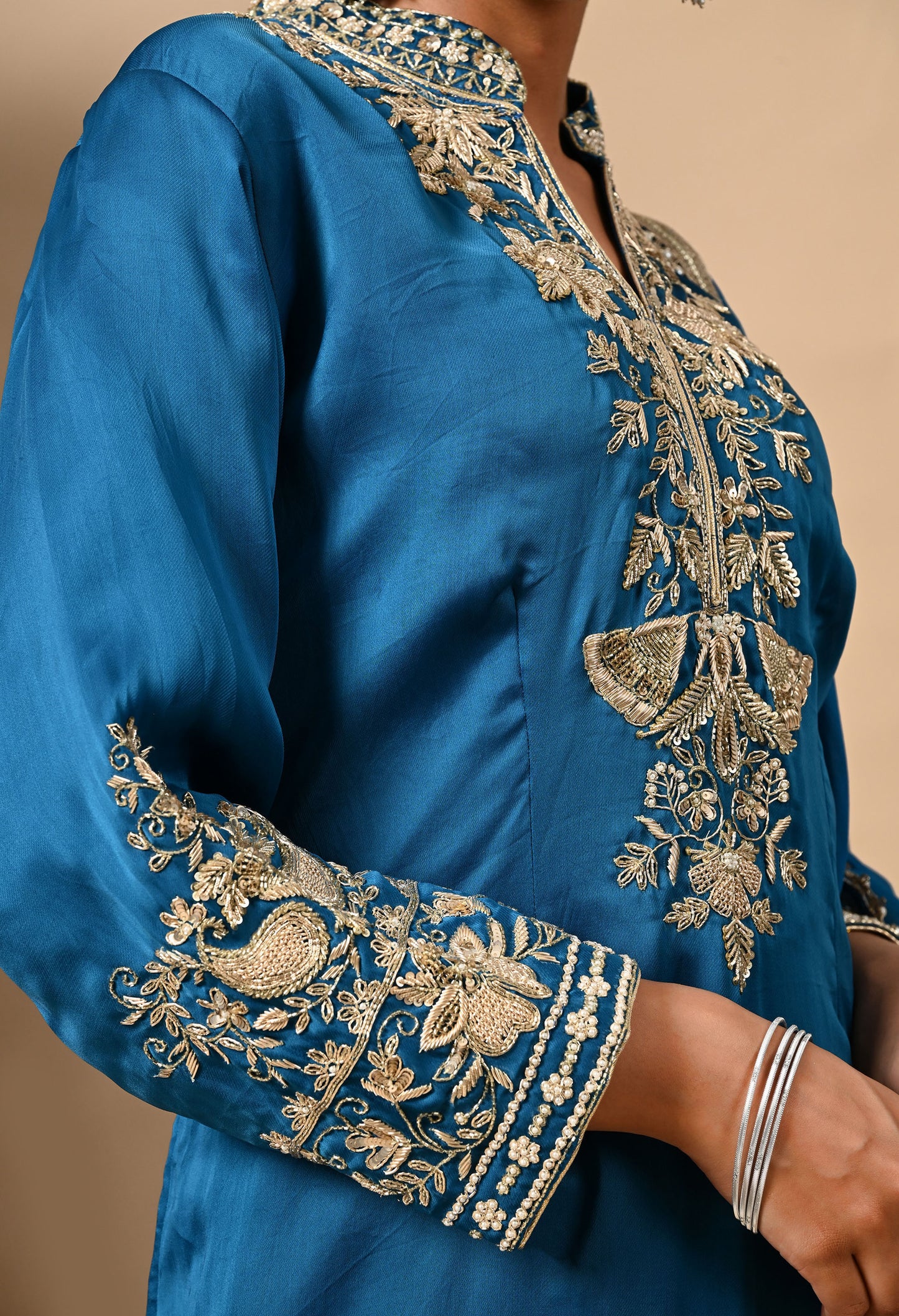 Royal Blue Kurta Set with Zardozi, Dabka, and Sequin Craftsmanship