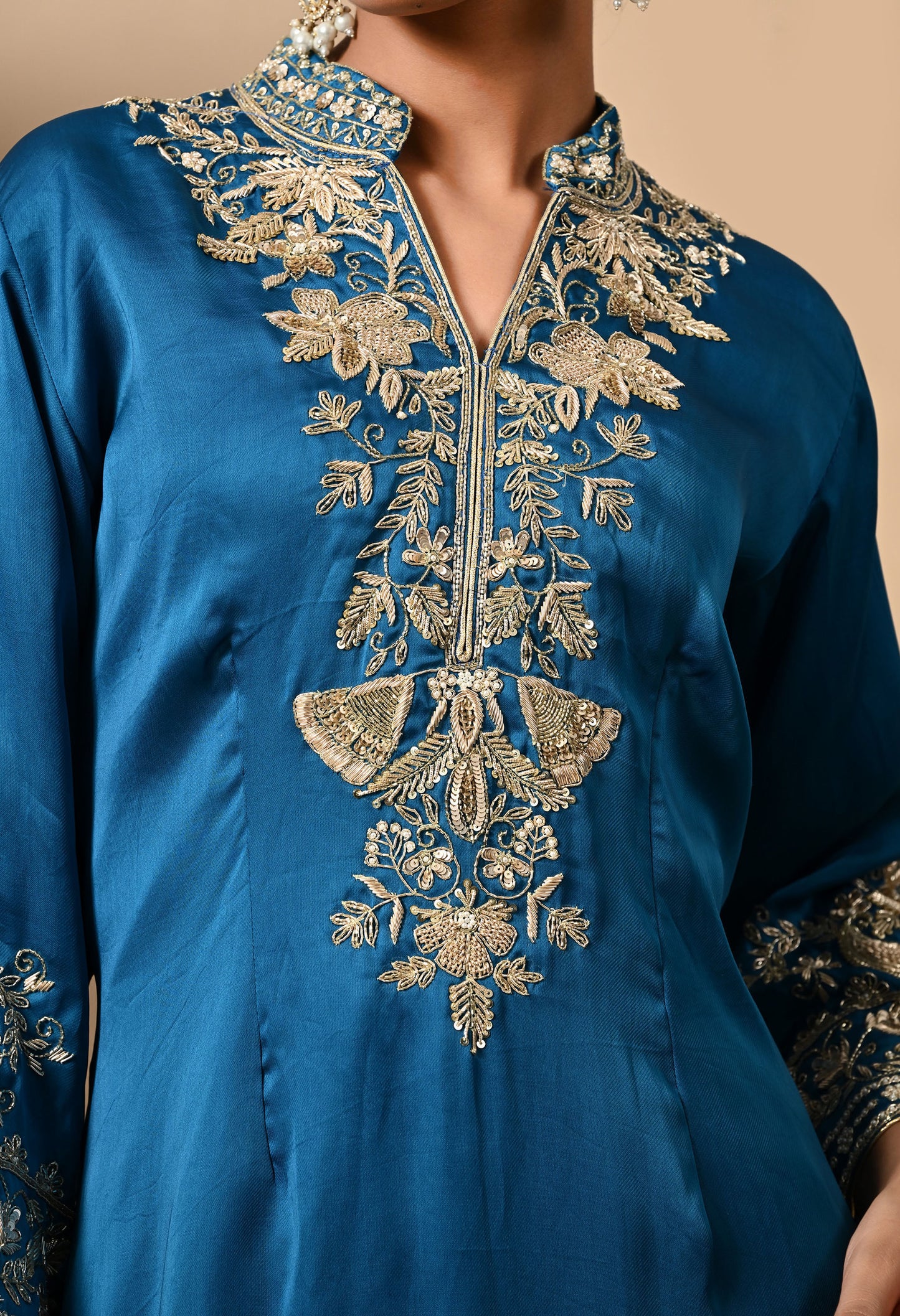 Royal Blue Kurta Set with Zardozi, Dabka, and Sequin Craftsmanship