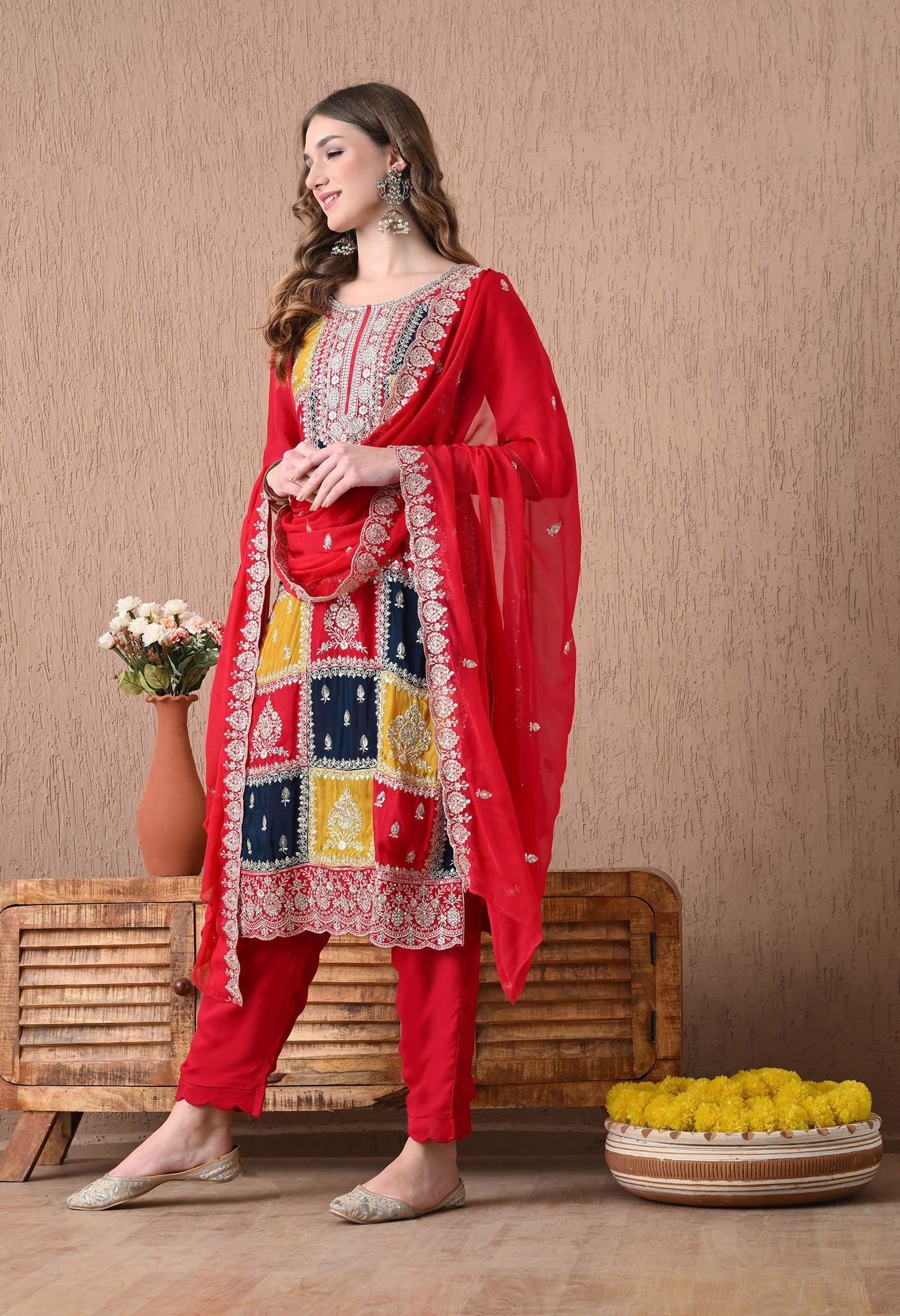 Elegant Red Kurta Set with Mesmerising Zardozi and Sequin Work