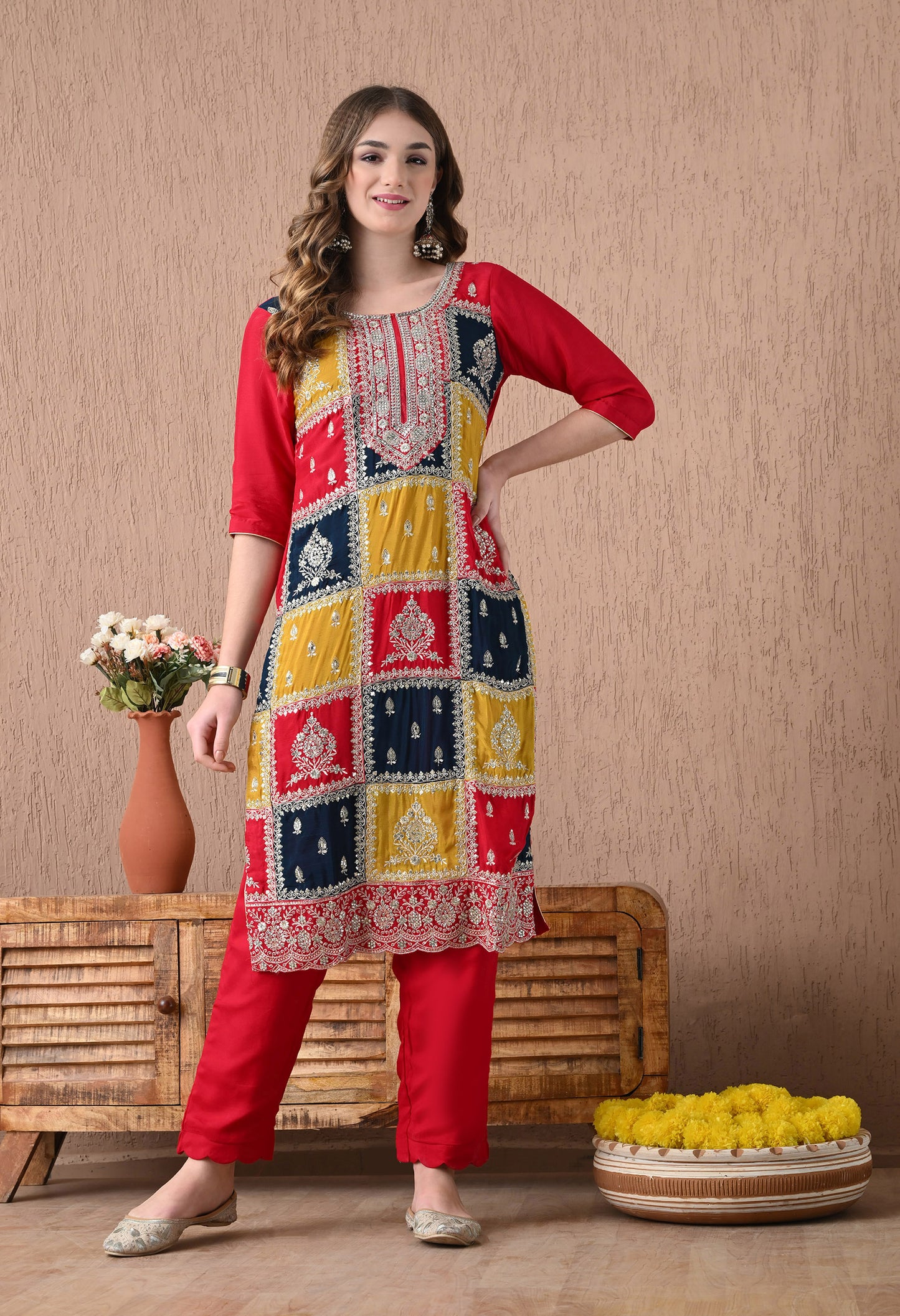 Elegant Red Kurta Set with Mesmerising Zardozi and Sequin Work