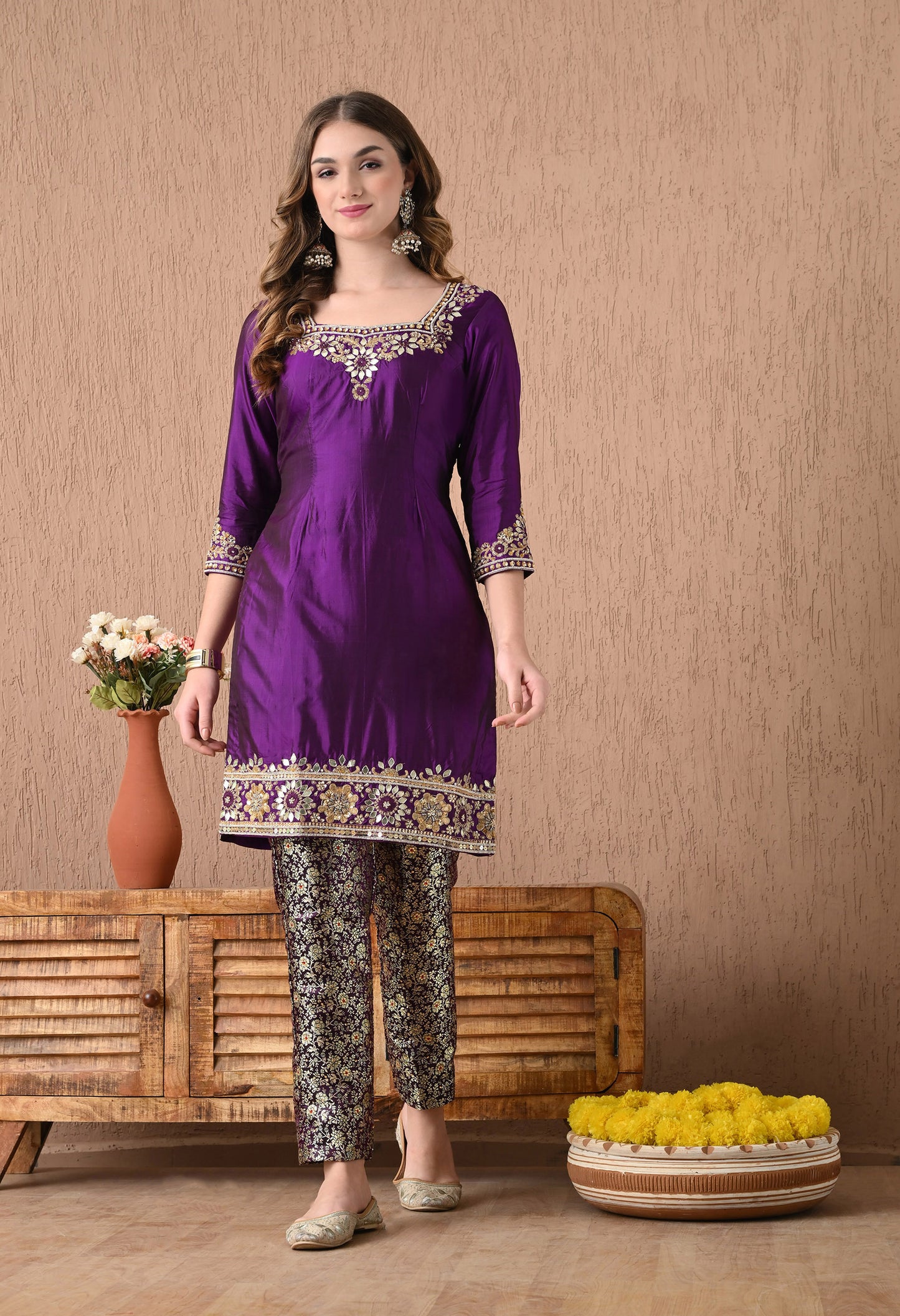 Beautiful and Regal Purple Kurta Set with Gota Patti, Zardozi, and Sequin Work