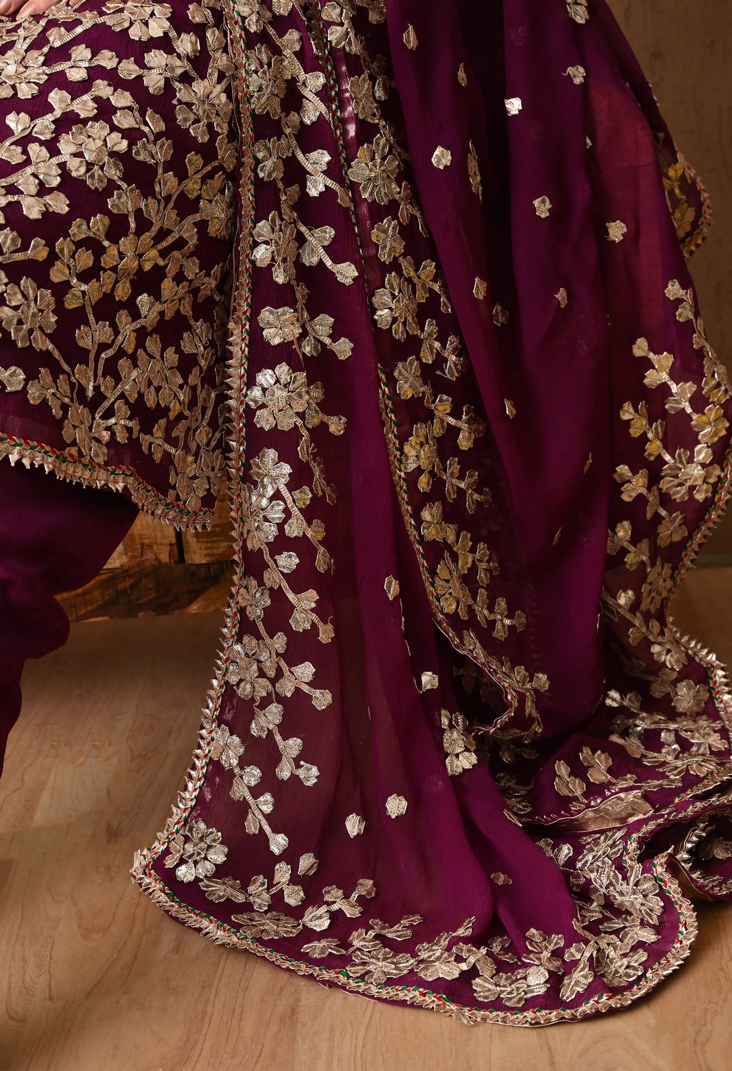 Regal Royal Purple Bamber Chiffon Kurta Set with LCD and Gota Patti Embroidery