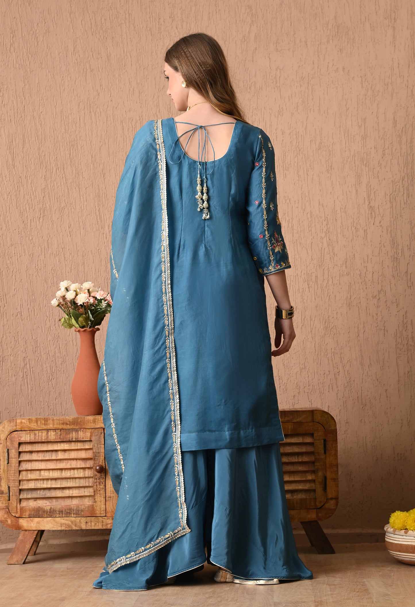 Sophisticated French Blue Organza Kurta Set with Exquisite Embroidery