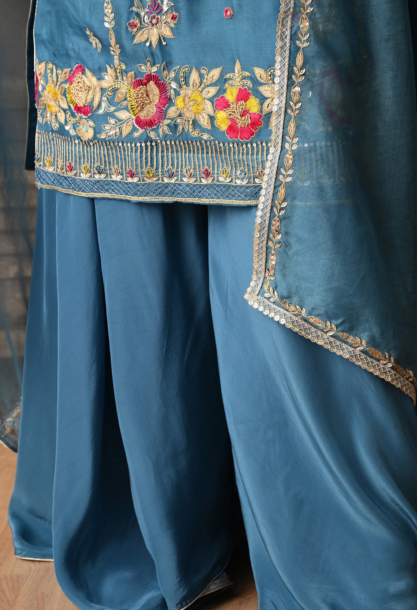 Sophisticated French Blue Organza Kurta Set with Exquisite Embroidery