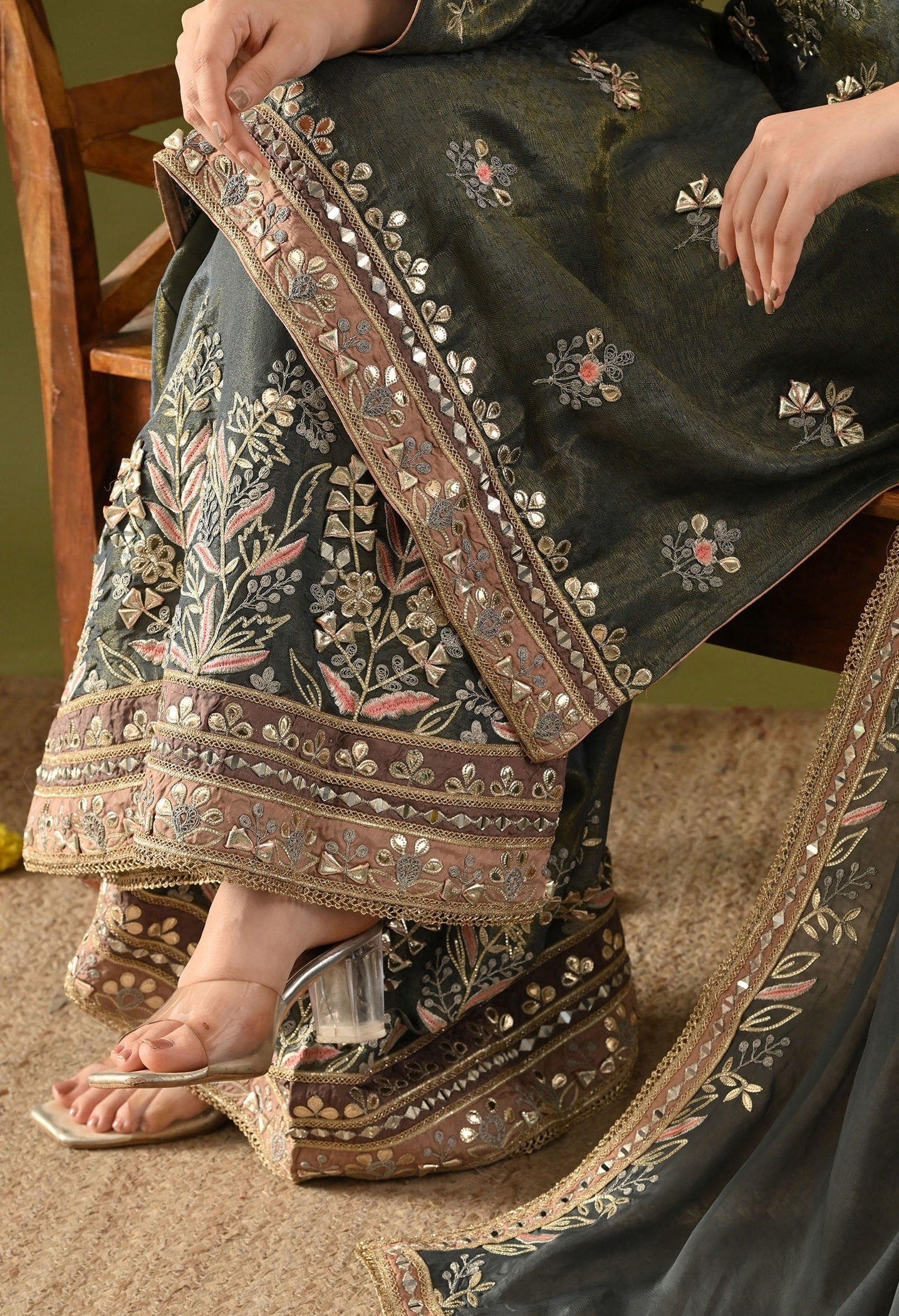 Sea Green Sharara Set with Gotta & Mirror Work