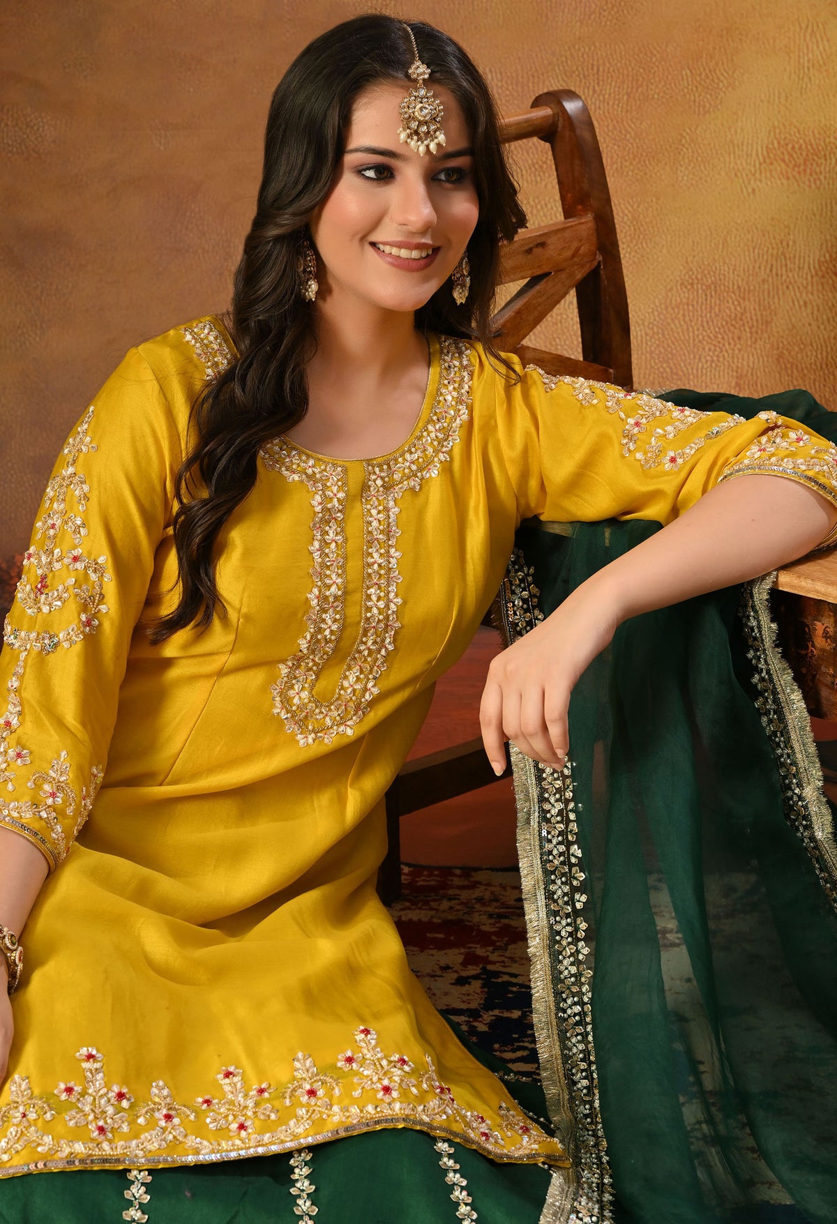 Green and Yellow Lehenga Set with Exquisite Sequence Work