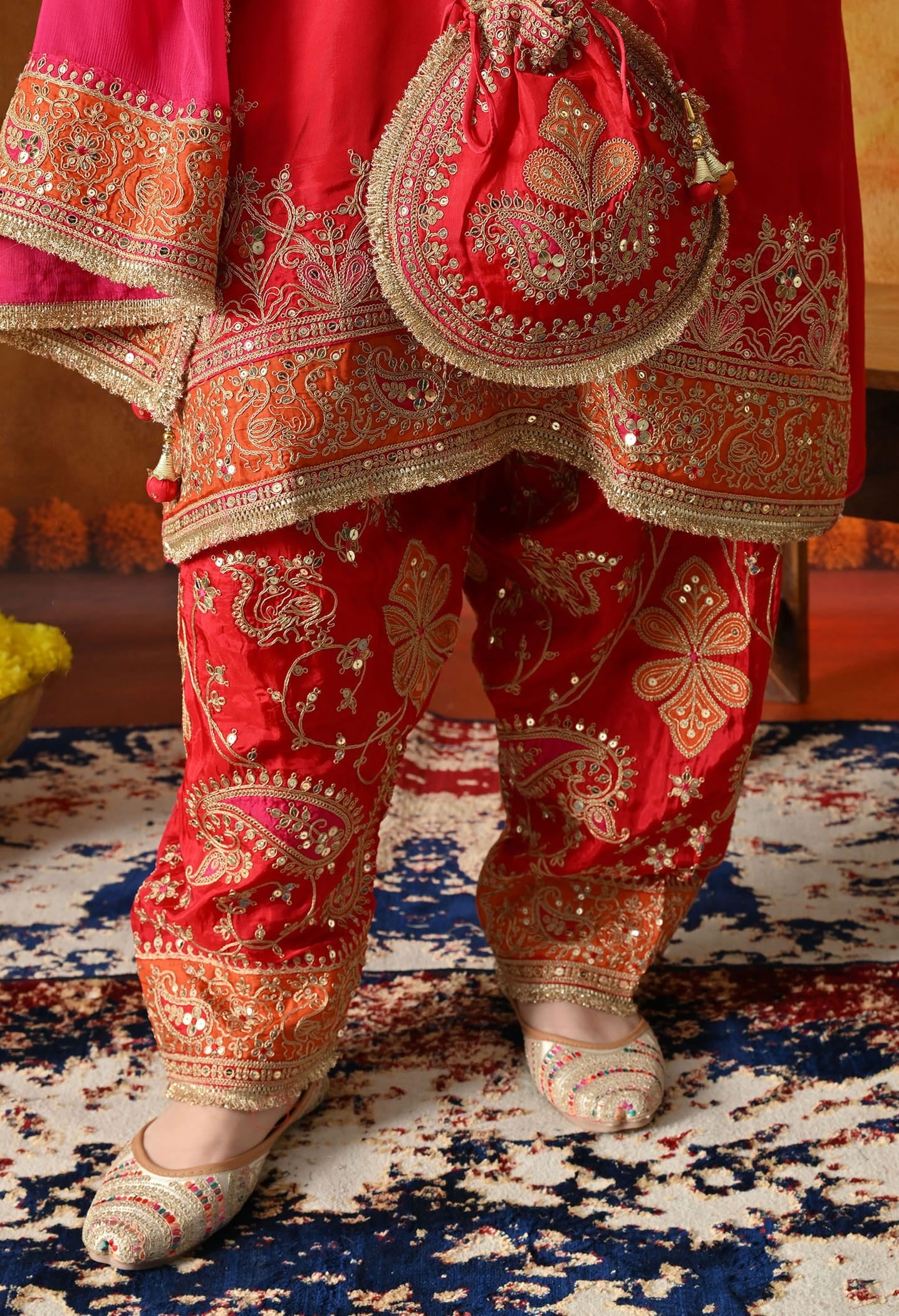 Red Kurta Set with Zardozi, Sequin & Applique Work.