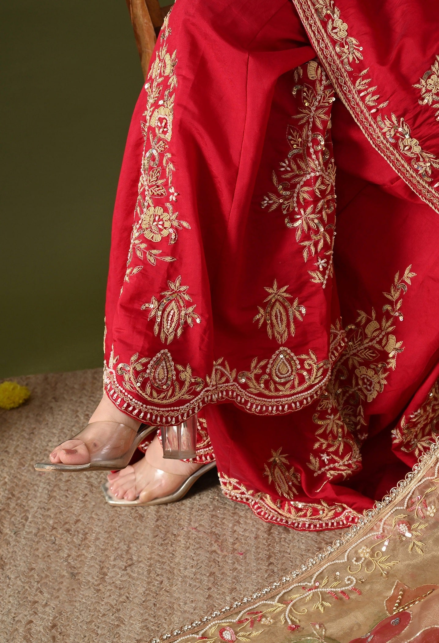 Pink Silk Sharara Set with Zardozi, Sequin & Pearl Work.