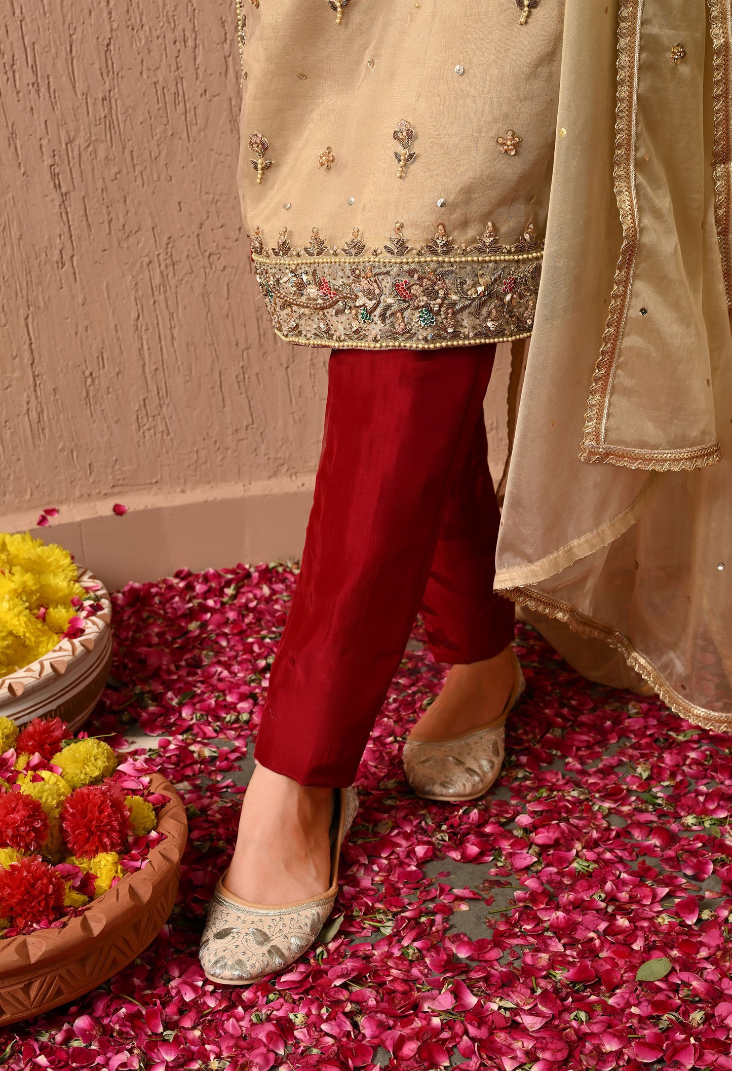 Golden Green Kurta Set with Zardozi, Dabka, Thread, and Sequin work