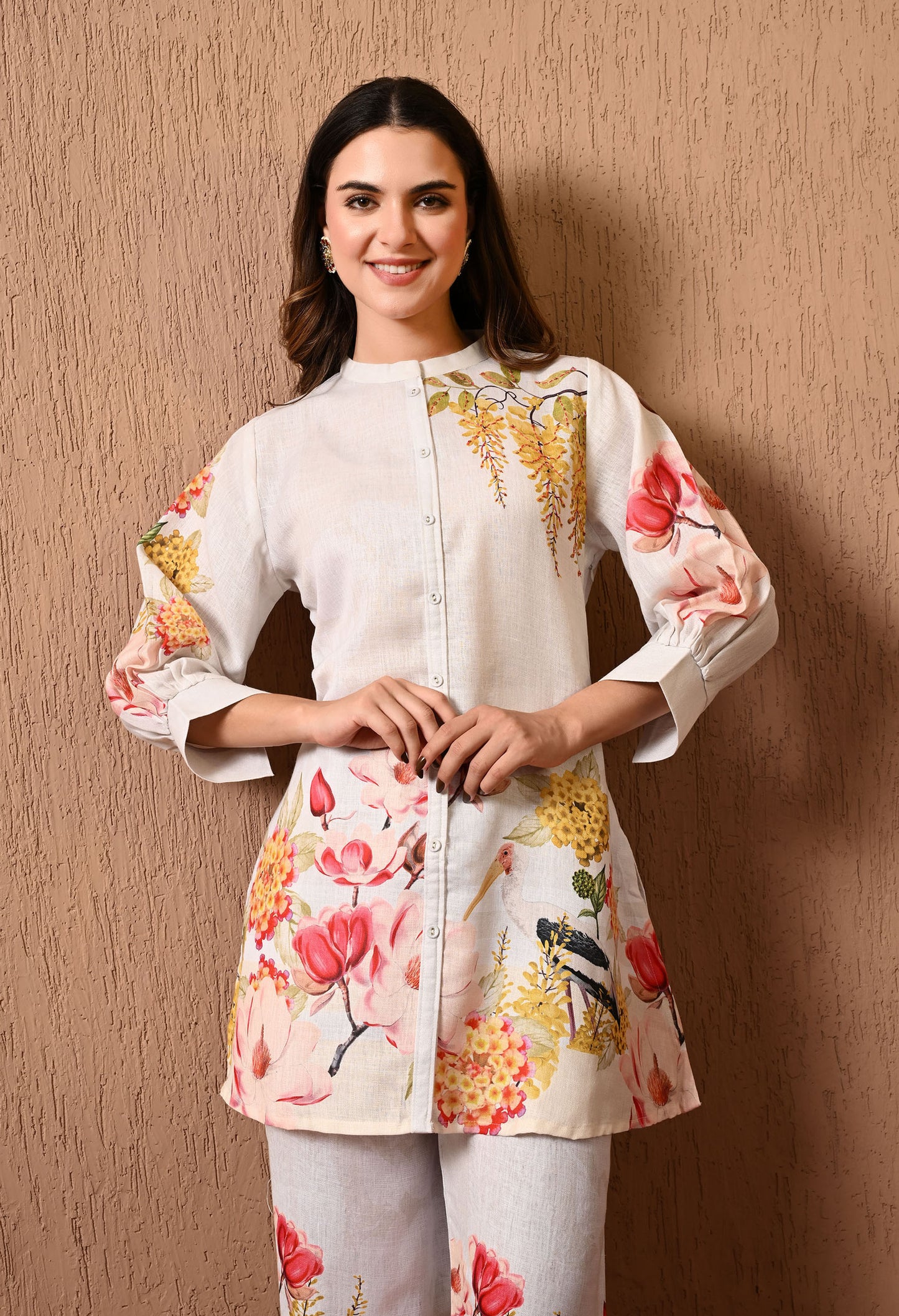 Cream Co-ord set with Beautiful Highlights of Thread and Sequence Work