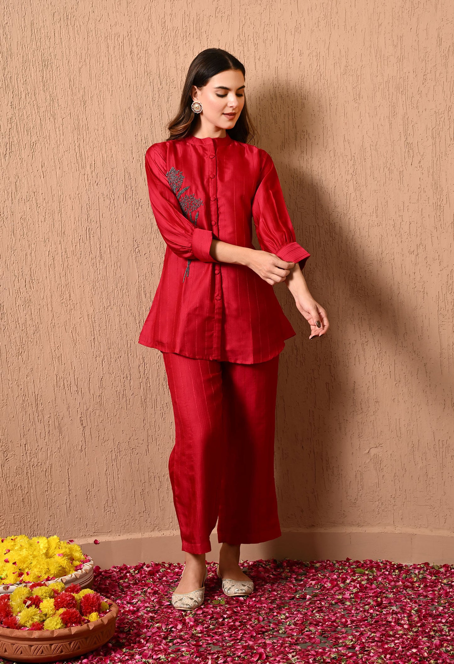 Dark Pink Co-ord Set with Beautiful Work of Thread and Cutdana