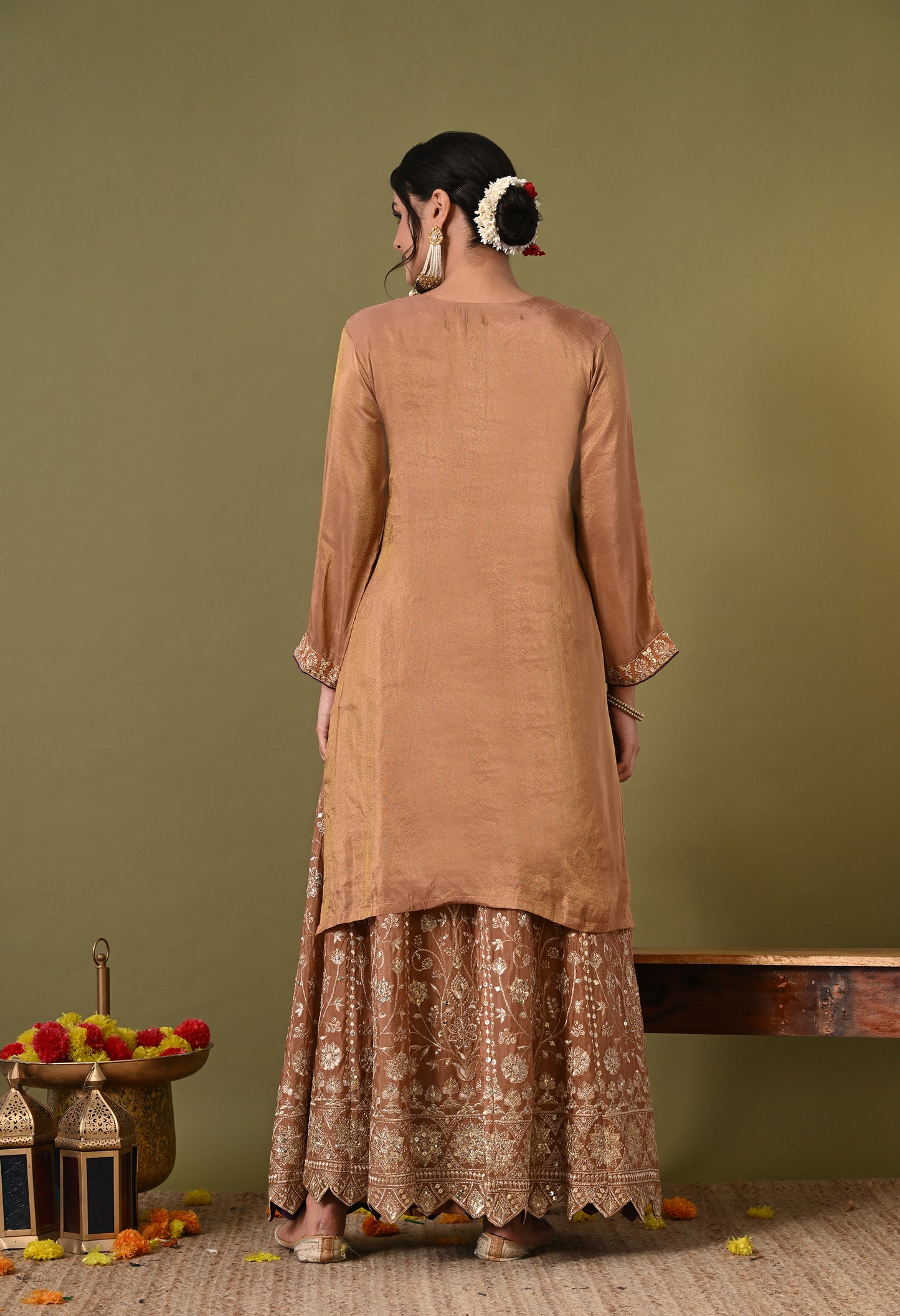 Exquisite Light Brown Lehenga Set with Excellent Zardozi and Sequence Work
