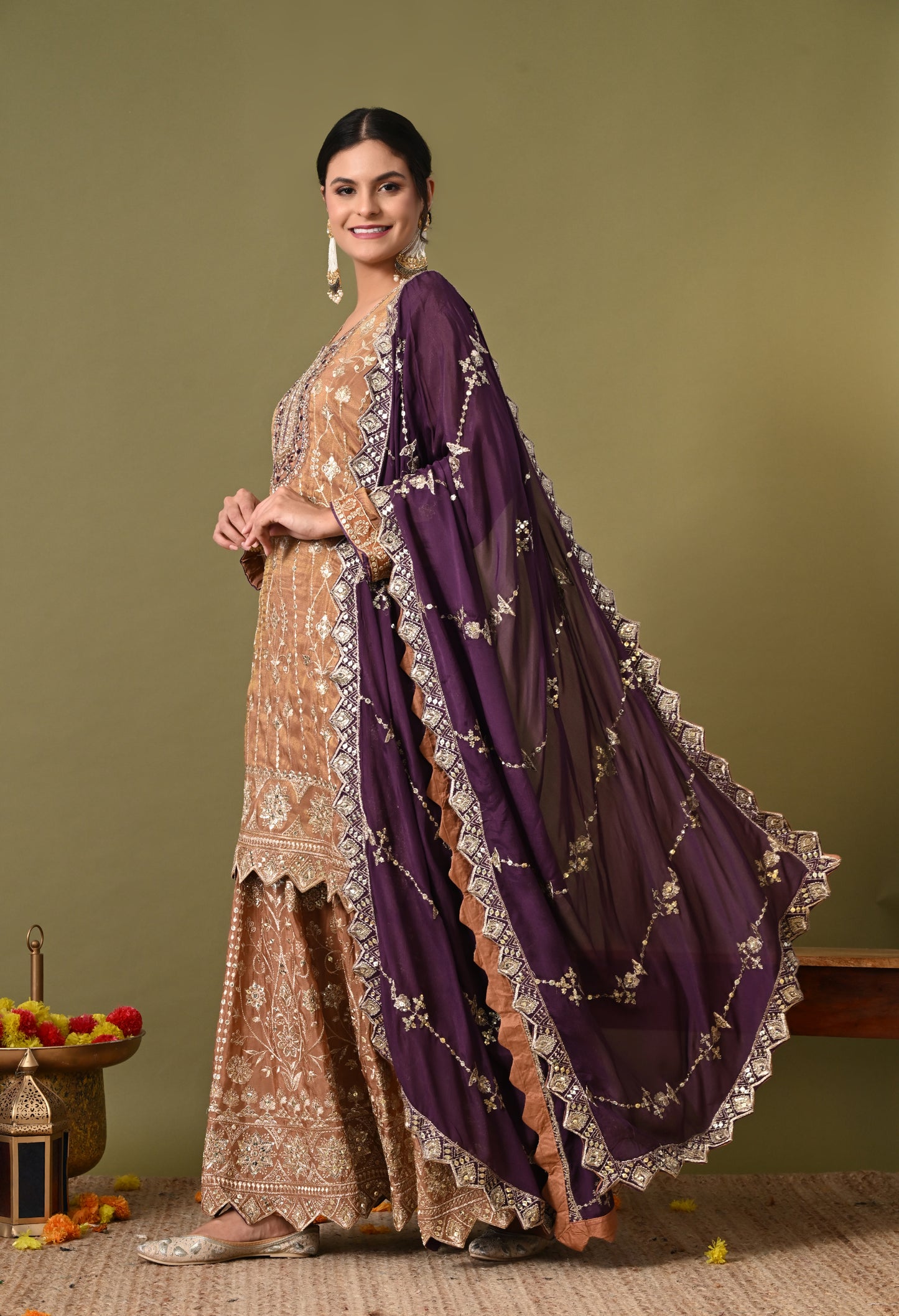 Exquisite Light Brown Lehenga Set with Excellent Zardozi and Sequence Work