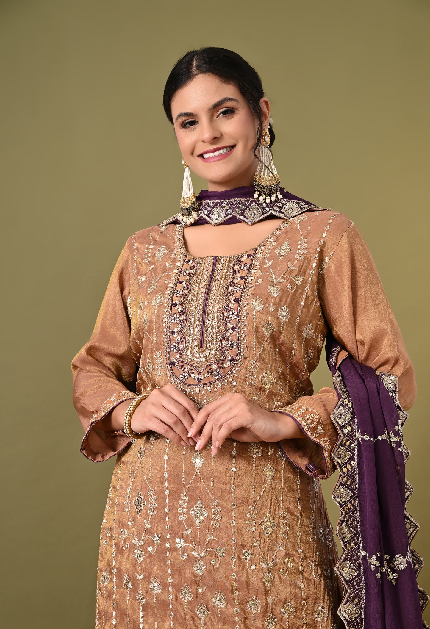 Exquisite Light Brown Lehenga Set with Excellent Zardozi and Sequence Work