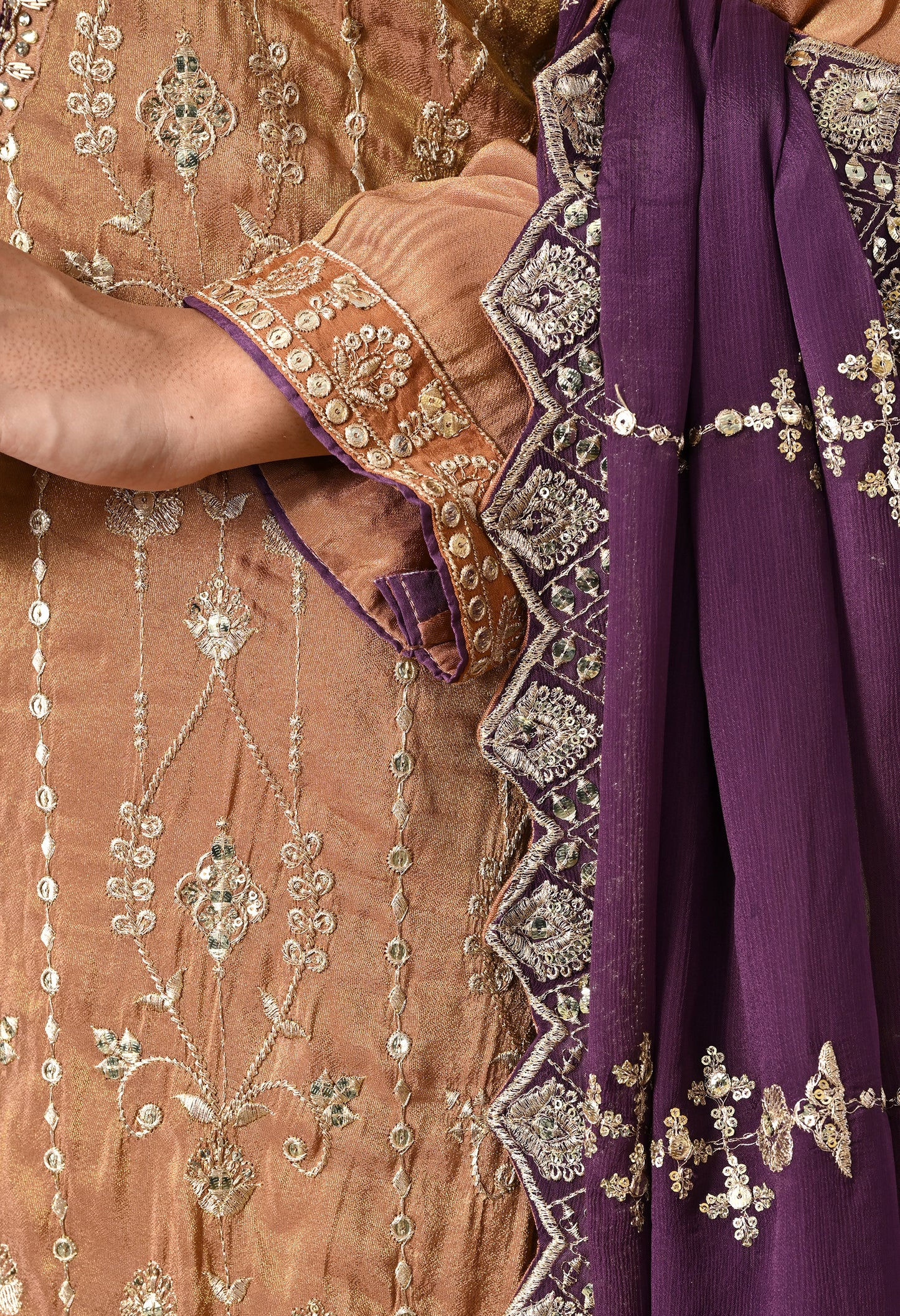 Exquisite Light Brown Lehenga Set with Excellent Zardozi and Sequence Work