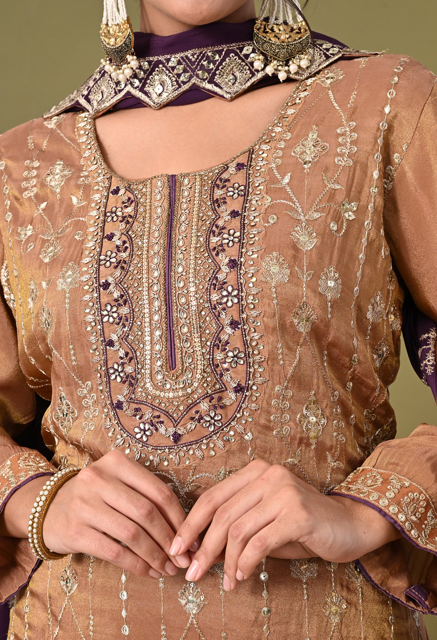 Exquisite Light Brown Lehenga Set with Excellent Zardozi and Sequence Work