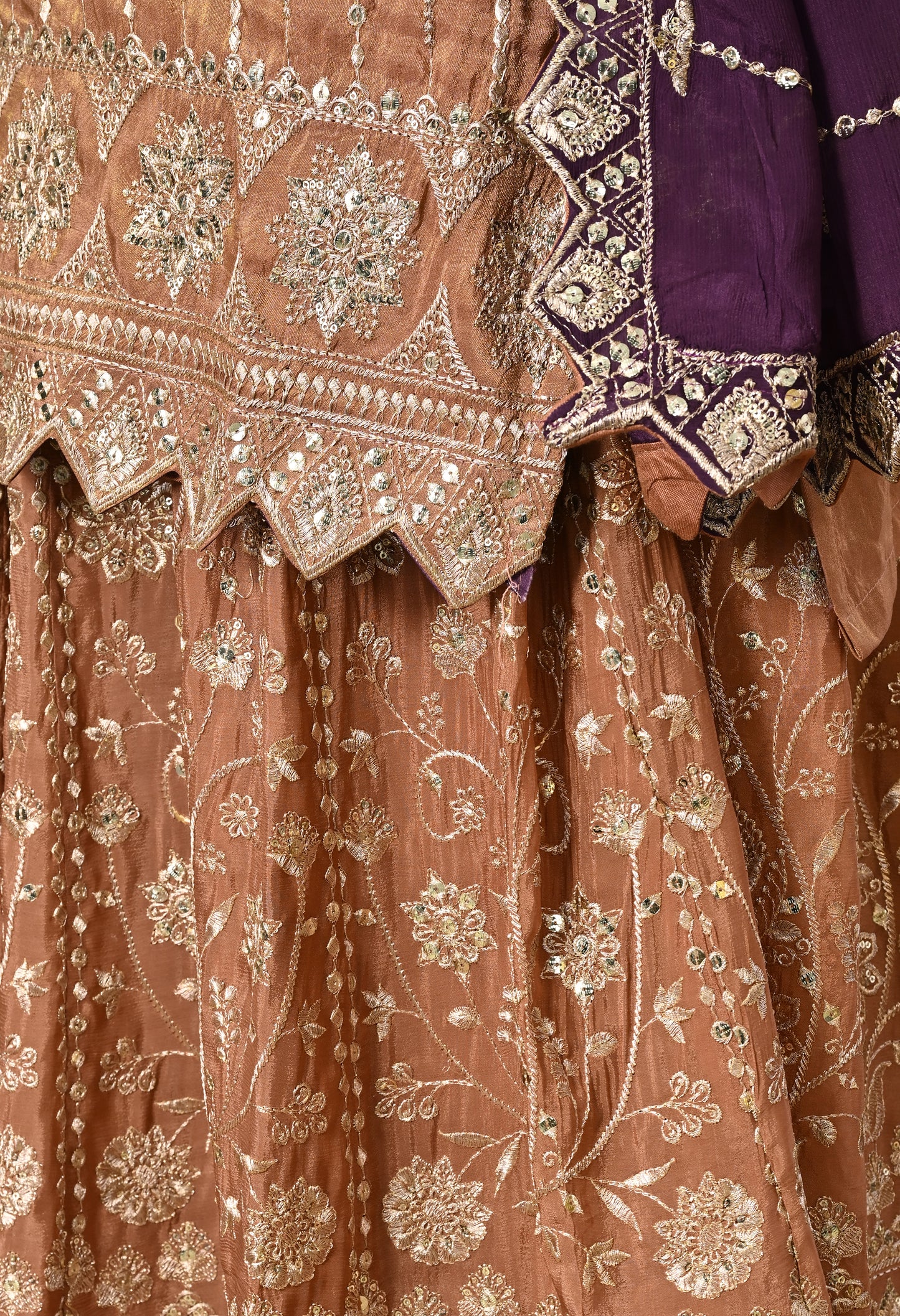 Exquisite Light Brown Lehenga Set with Excellent Zardozi and Sequence Work