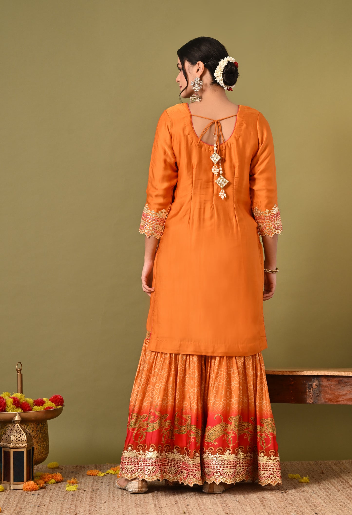 Excellent Orange Gharara Set with Gotta and Zardozi Work