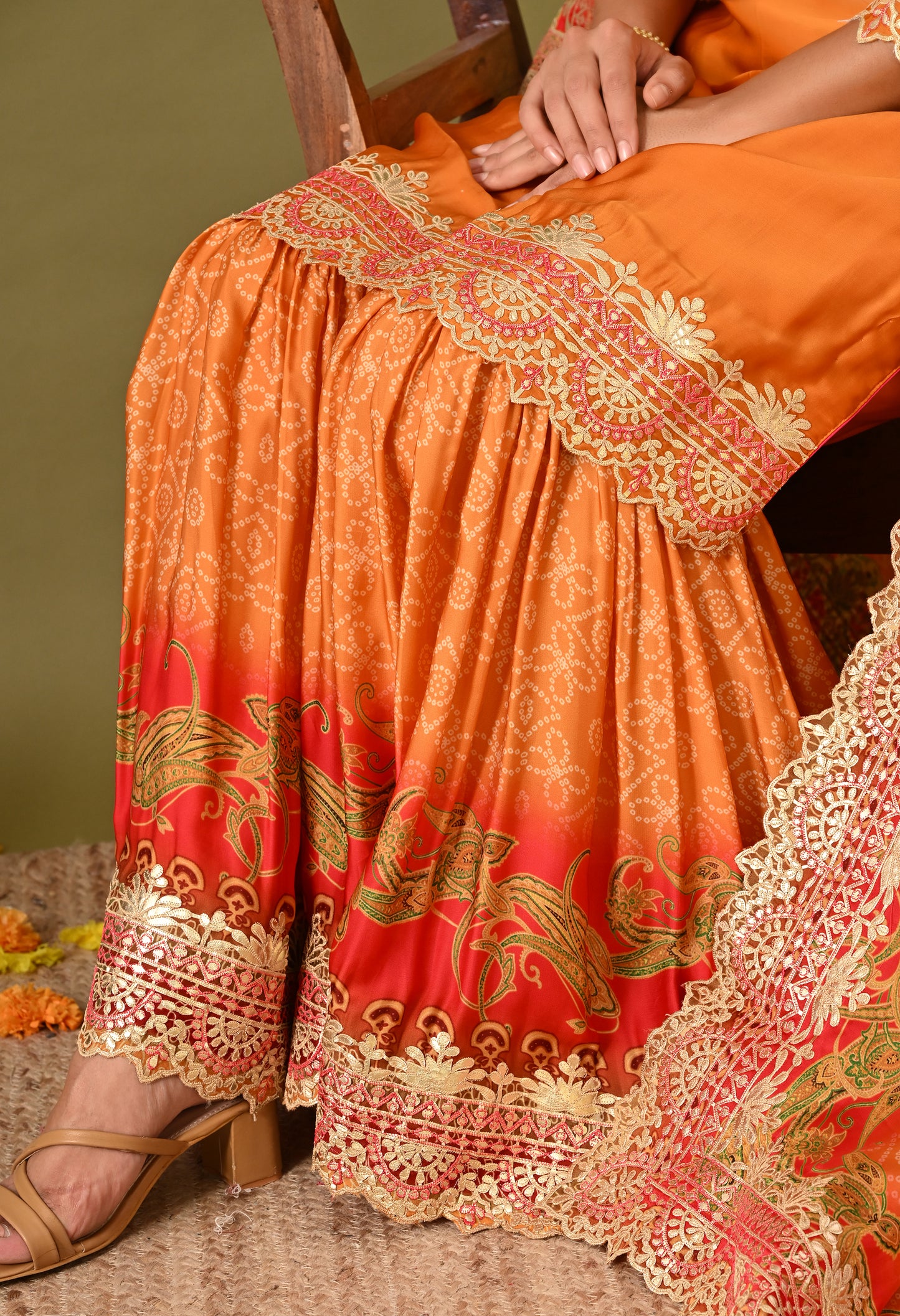 Excellent Orange Gharara Set with Gotta and Zardozi Work