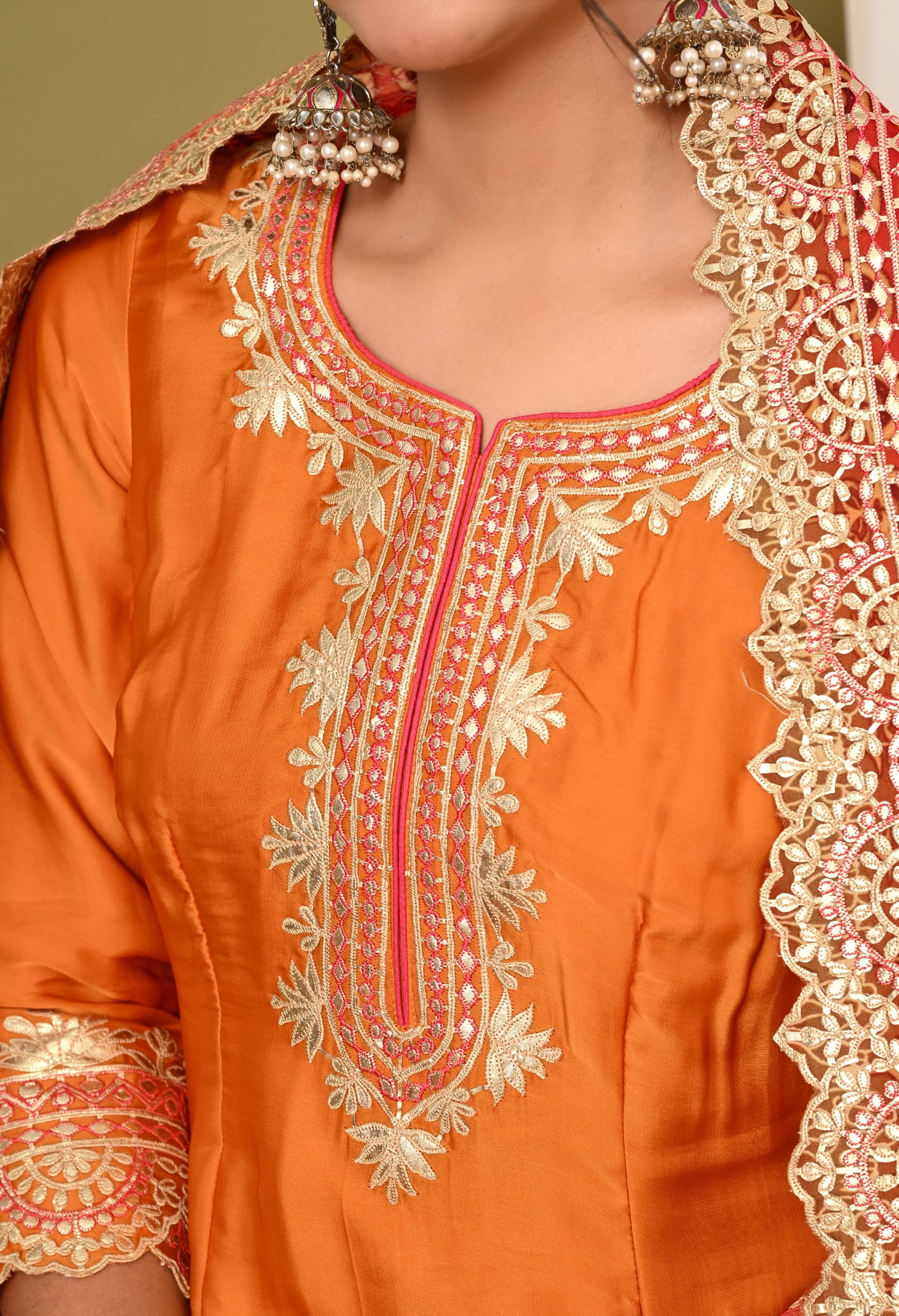 Excellent Orange Gharara Set with Gotta and Zardozi Work