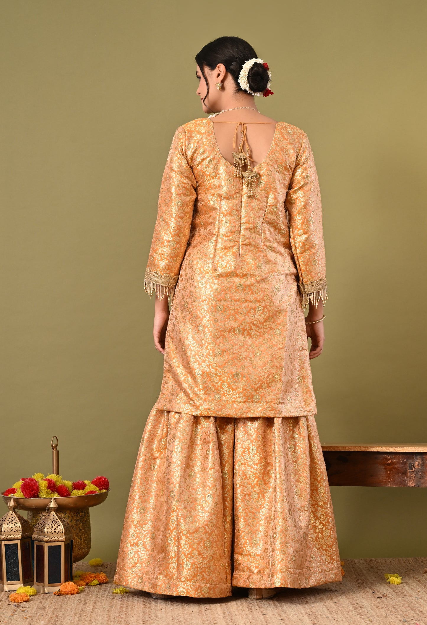 Beautiful Cream Garara Set with Banarasi, Zari, and Crsytal Work