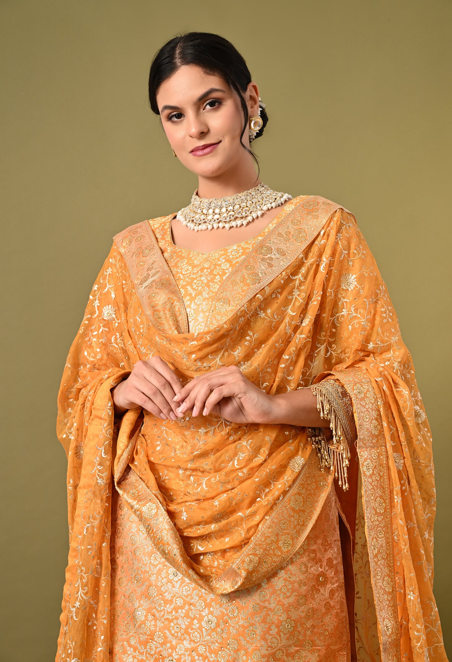 Beautiful Cream Garara Set with Banarasi, Zari, and Crsytal Work