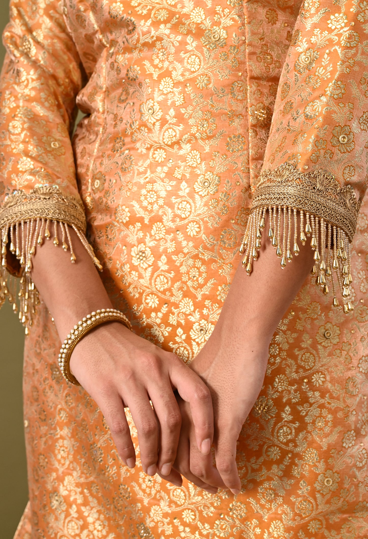 Beautiful Cream Garara Set with Banarasi, Zari, and Crsytal Work