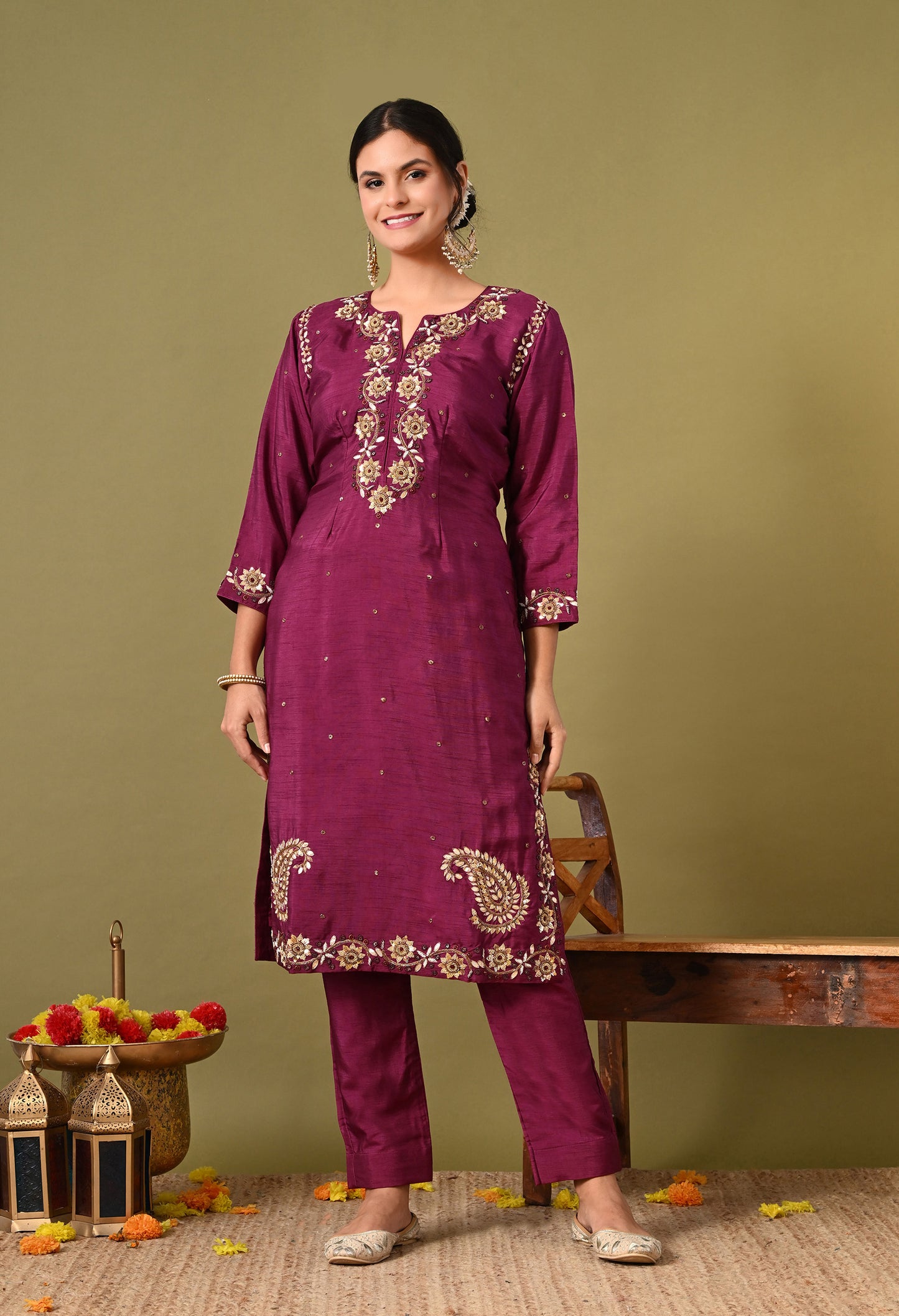 Elegant Black Pink Kurta Set with Intricate Zardozi Work