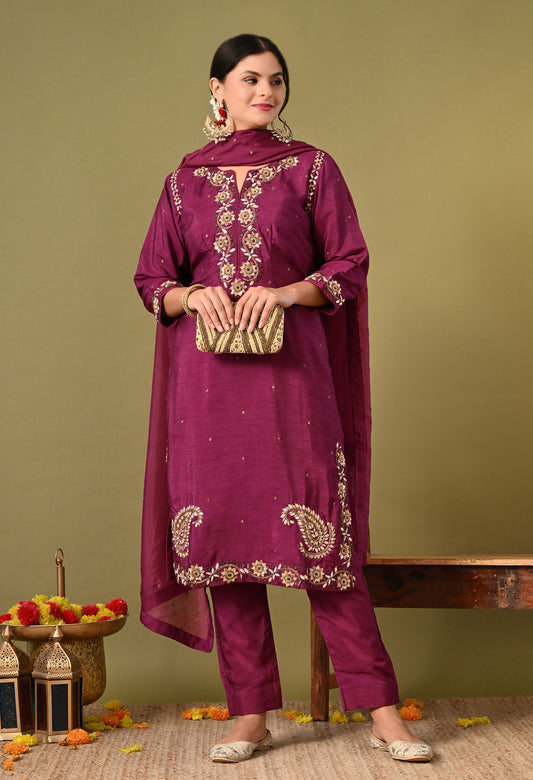 Elegant Black Pink Kurta Set with Intricate Zardozi Work