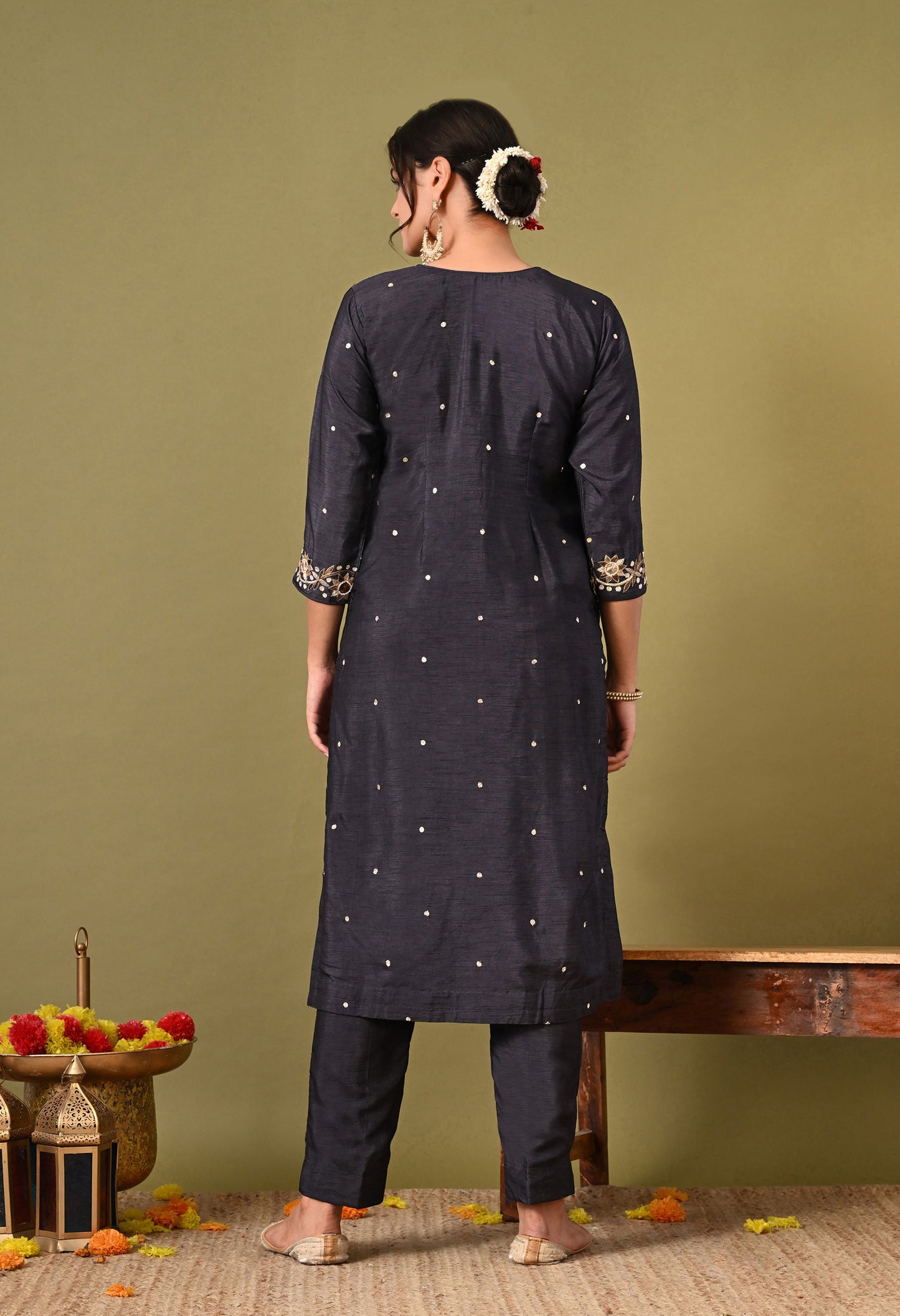Subtle Dark Grey Kurta Set with Intricate Mukaish Work