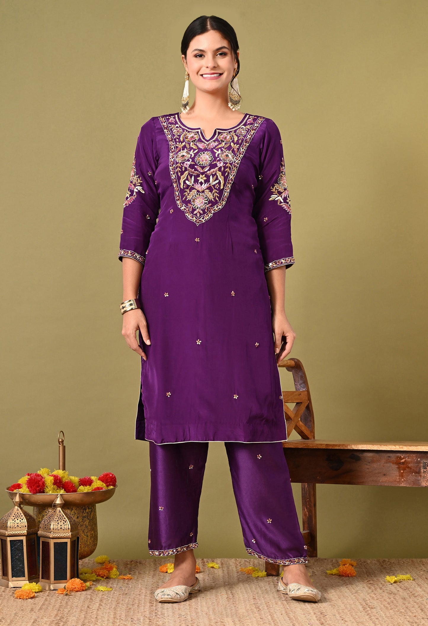 Mesmerising Royal Purple Kurta Set with Beautiful Zardozi, Thread, and Sequin Work