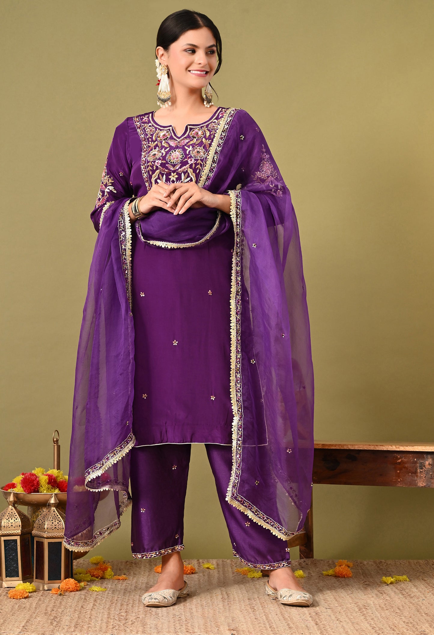 Mesmerising Royal Purple Kurta Set with Beautiful Zardozi, Thread, and Sequin Work