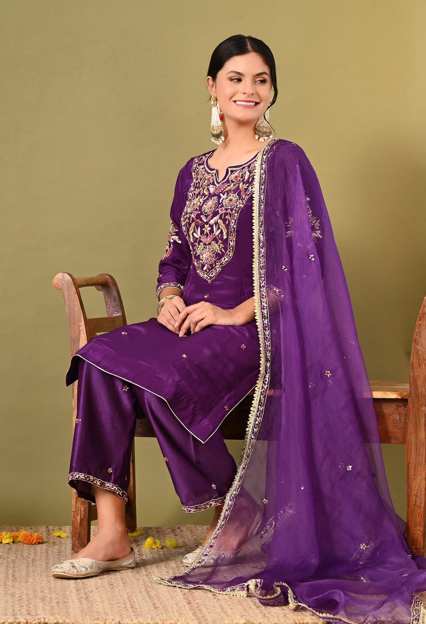 Mesmerising Royal Purple Kurta Set with Beautiful Zardozi, Thread, and Sequin Work