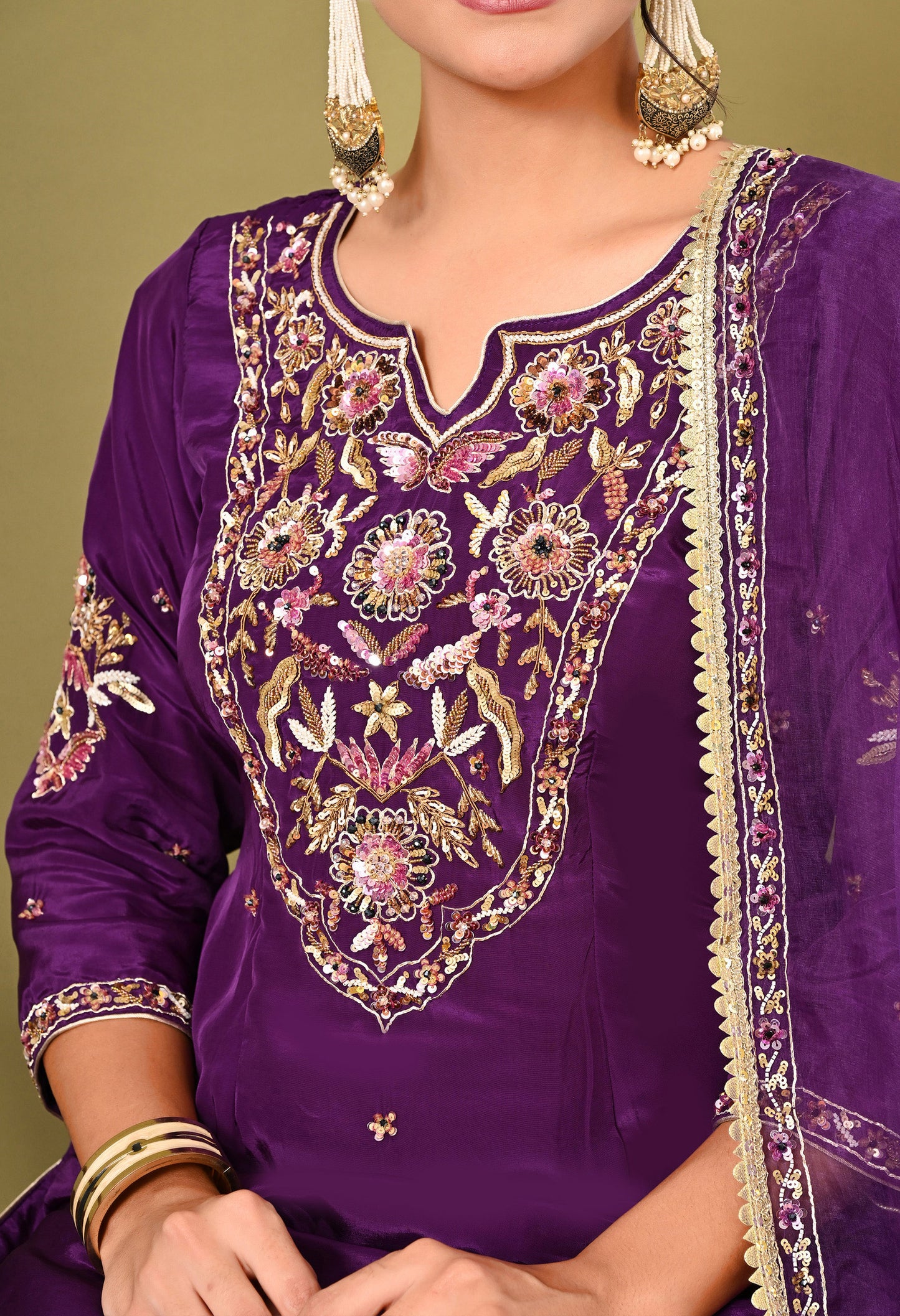 Mesmerising Royal Purple Kurta Set with Beautiful Zardozi, Thread, and Sequin Work
