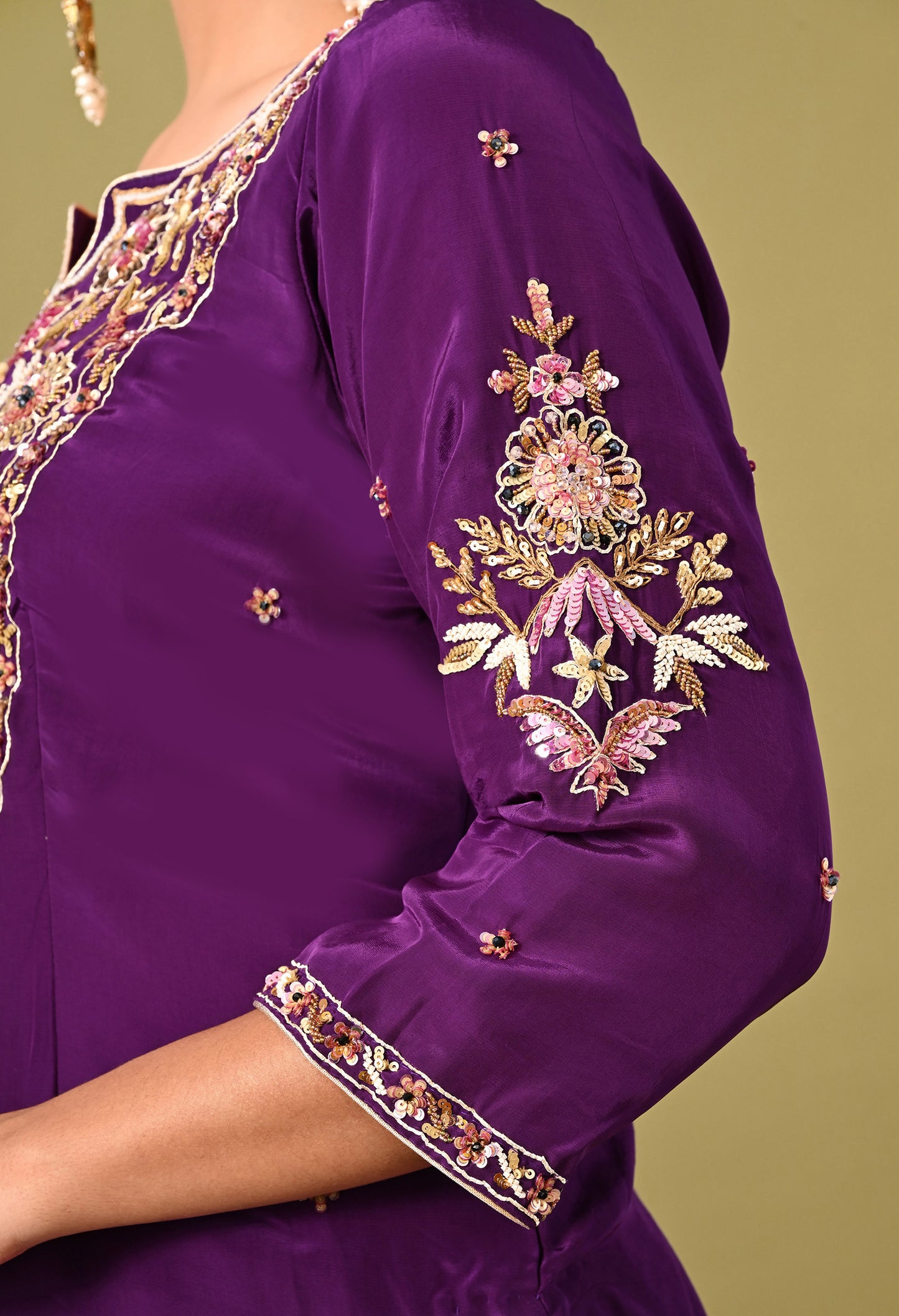 Mesmerising Royal Purple Kurta Set with Beautiful Zardozi, Thread, and Sequin Work