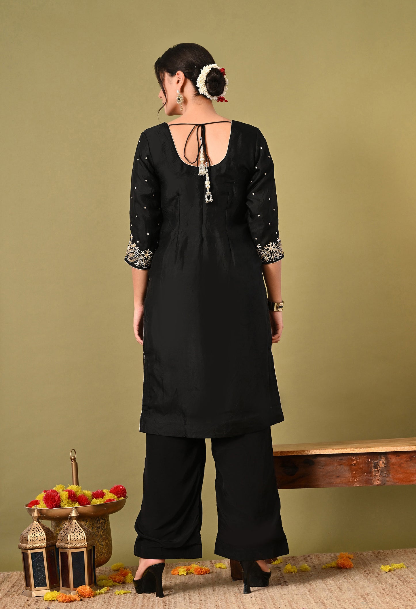 Majestic Black Organza Kurta Set with Zardozi and Tilla Embroidery