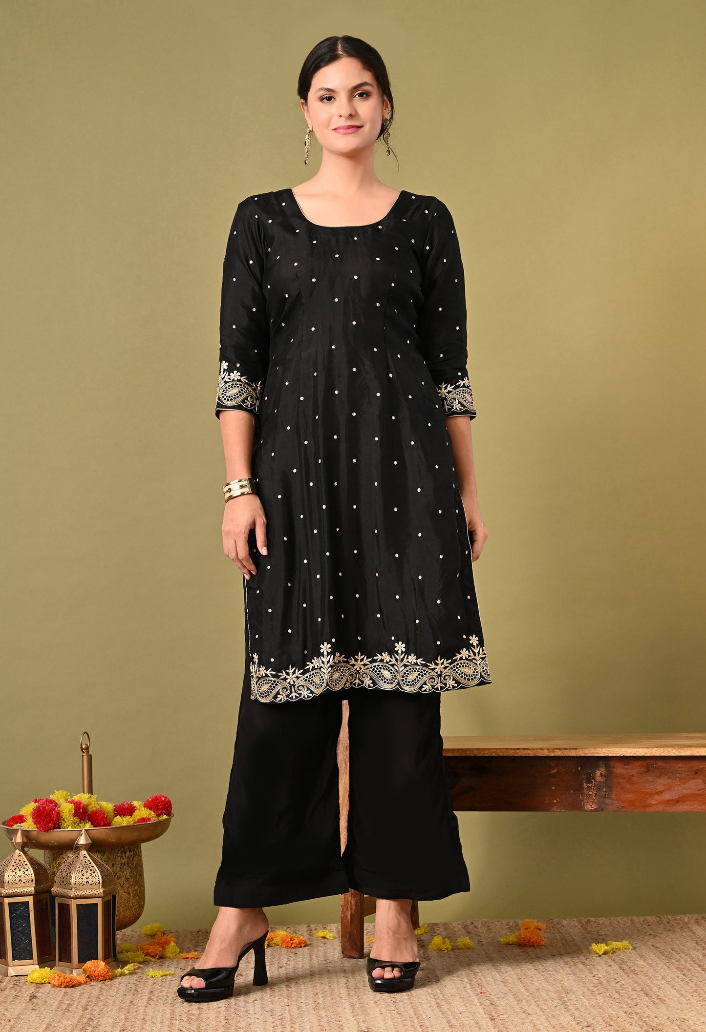 Majestic Black Organza Kurta Set with Zardozi and Tilla Embroidery