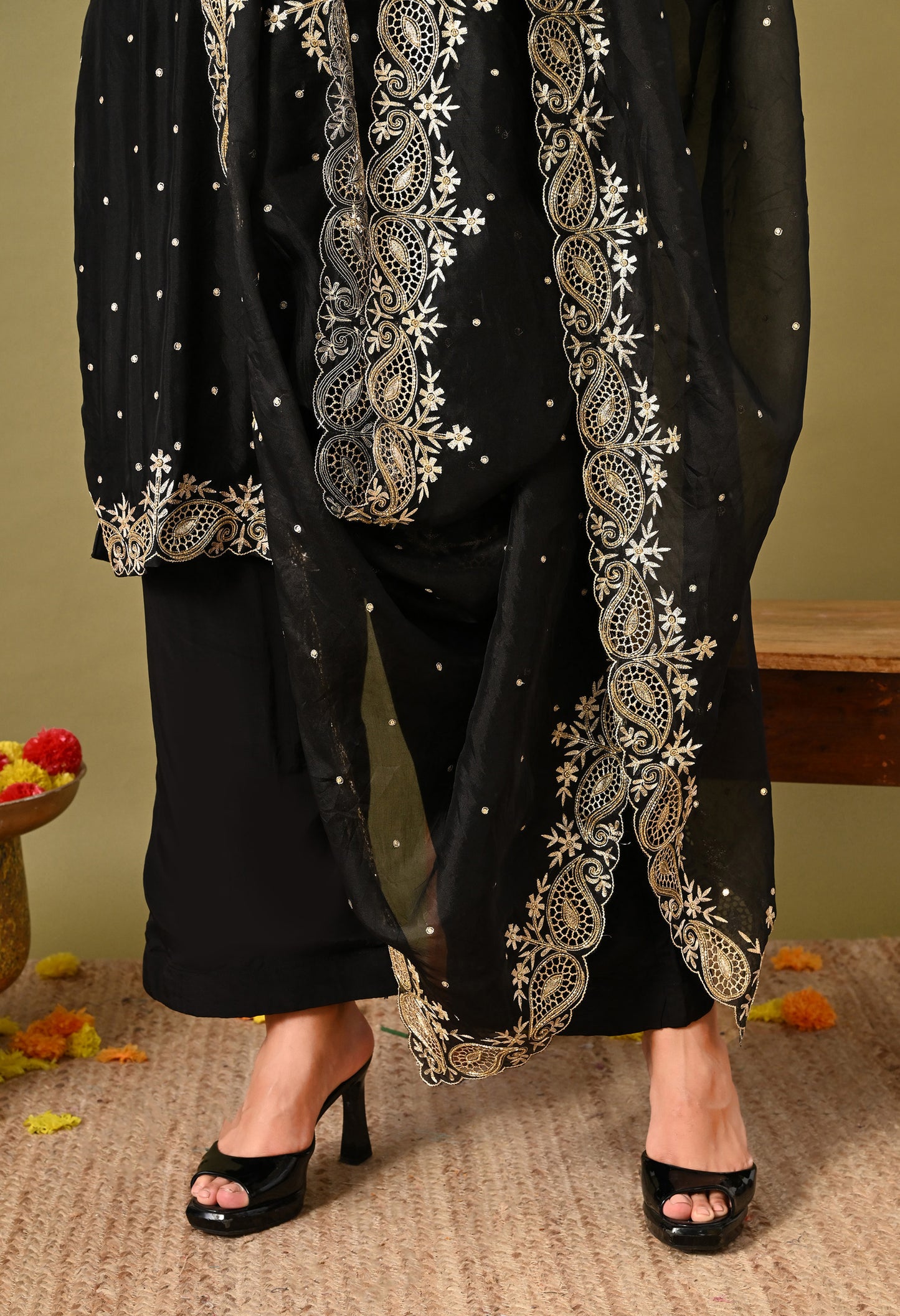 Majestic Black Organza Kurta Set with Zardozi and Tilla Embroidery