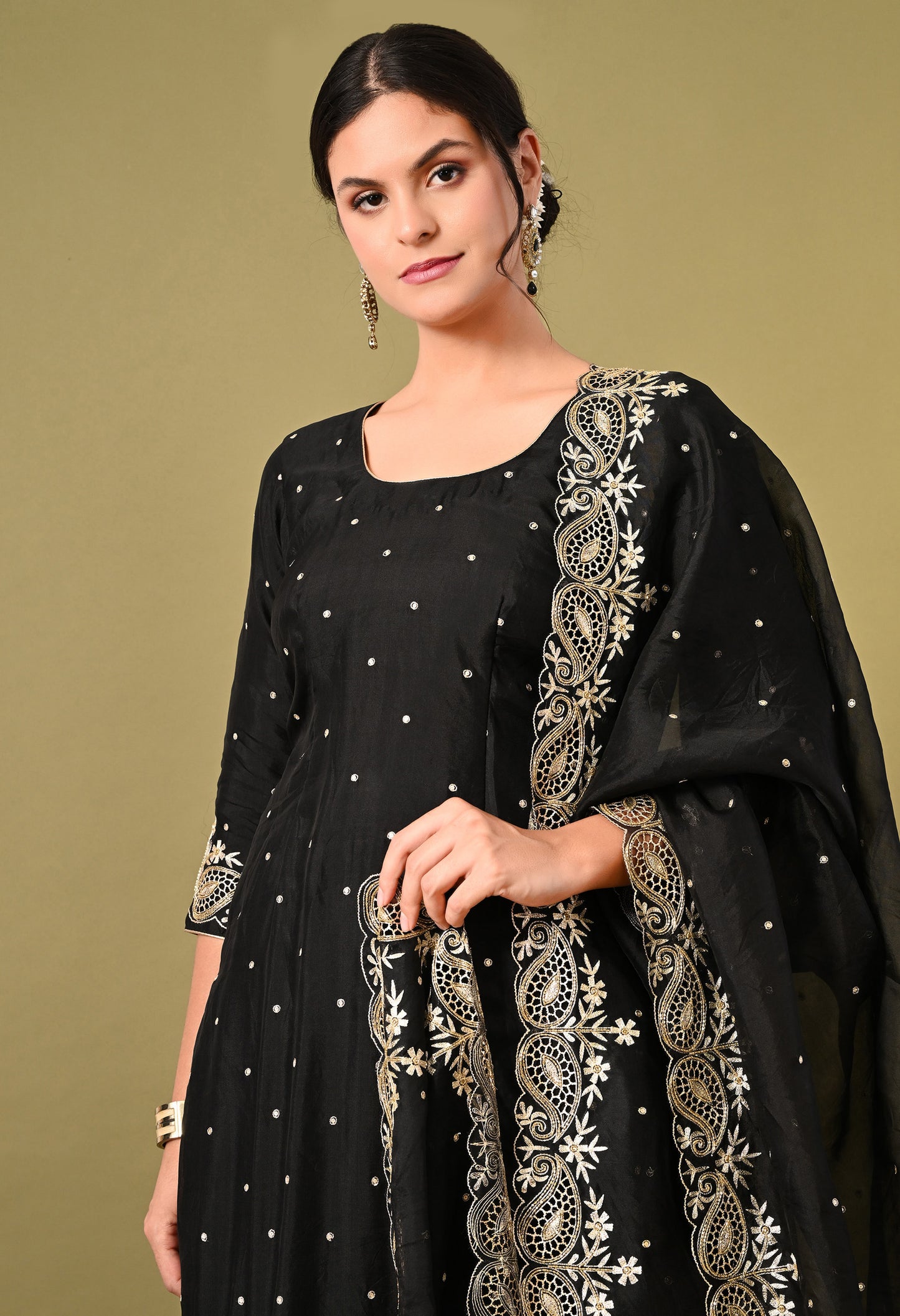 Majestic Black Organza Kurta Set with Zardozi and Tilla Embroidery