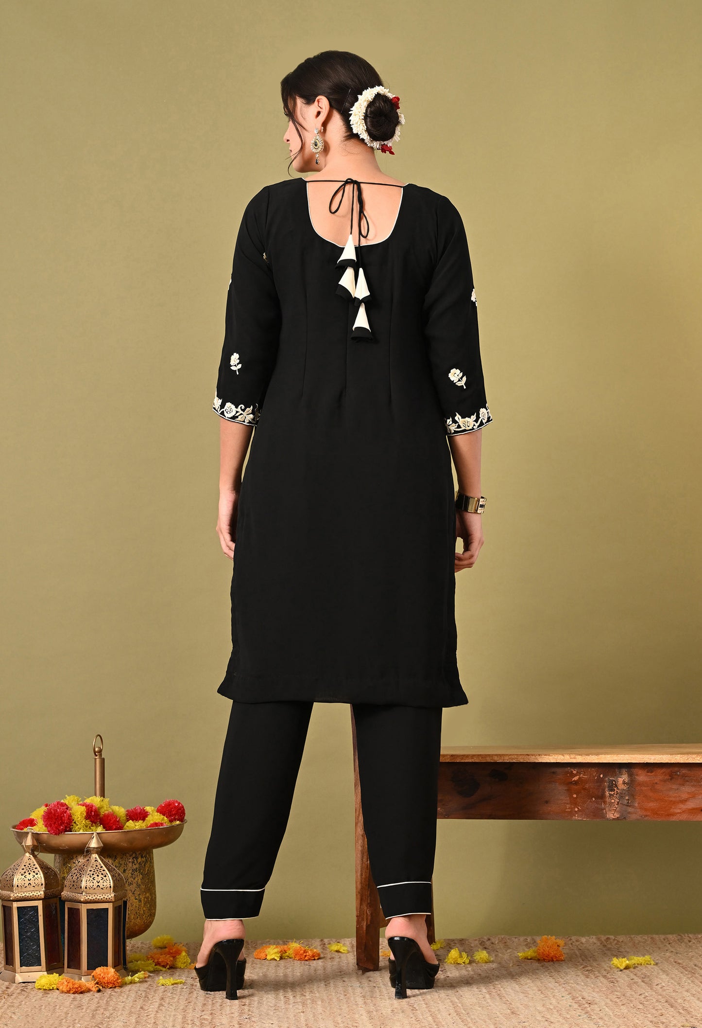 Graceful Black Kurta Set with Mesmerising Parsi Work