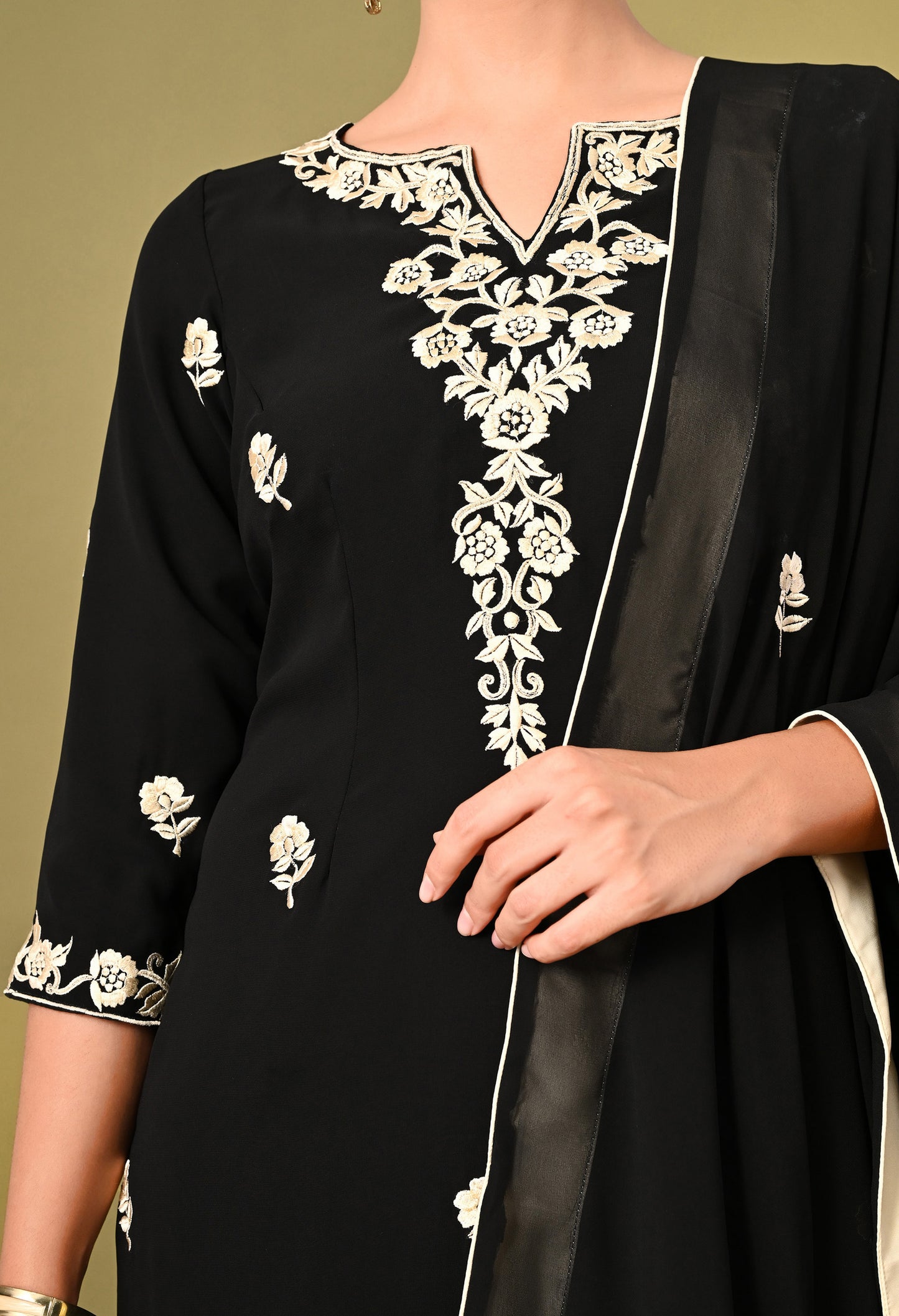 Graceful Black Kurta Set with Mesmerising Parsi Work