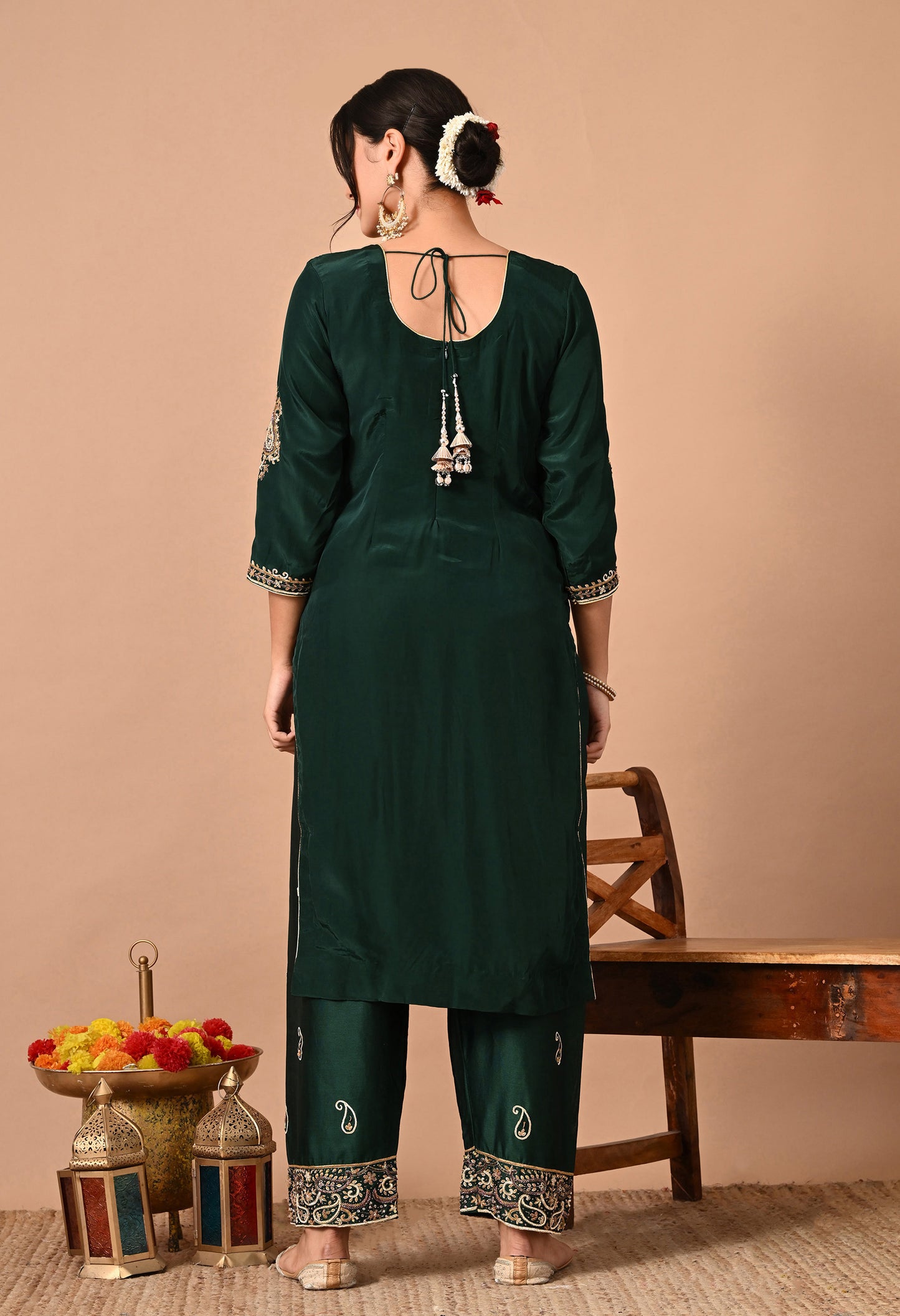 Mesmerising Bottle Green Kurta Set with Intricate Zardozi Work