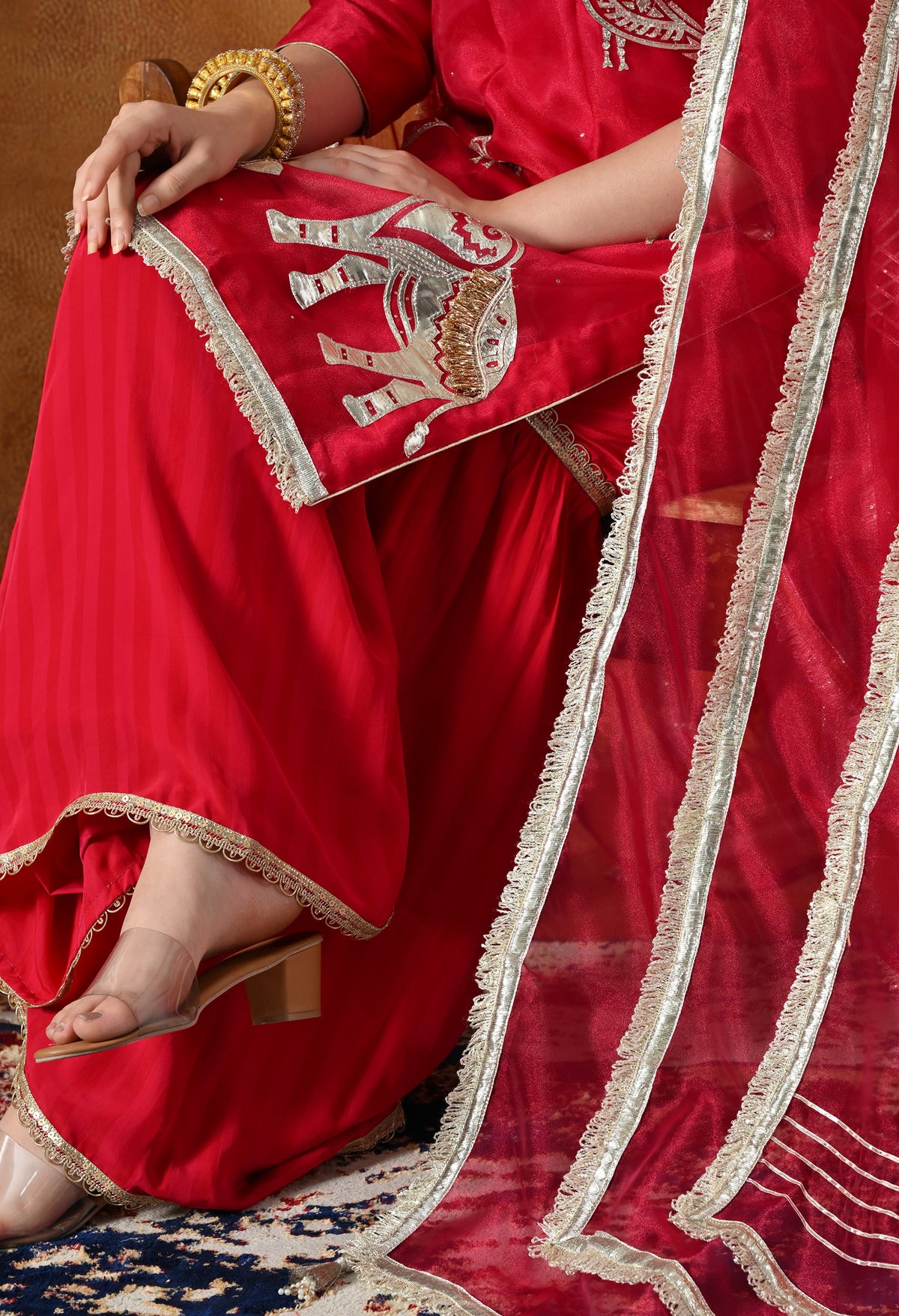 Graceful Rani Pink Gharara Set With Gotta , Zardozi & Applique Work