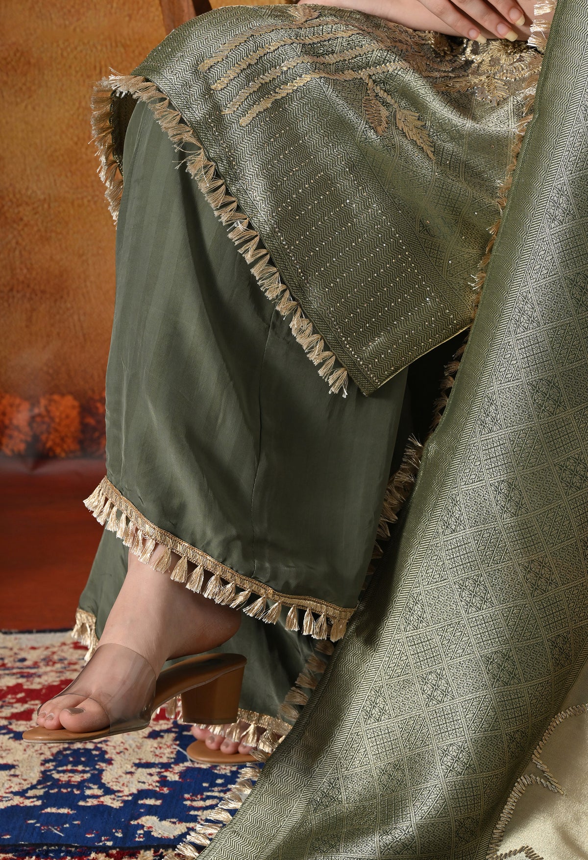 Pink & Green Sharara Set With Graceful Gotta & Crystal Embellishments