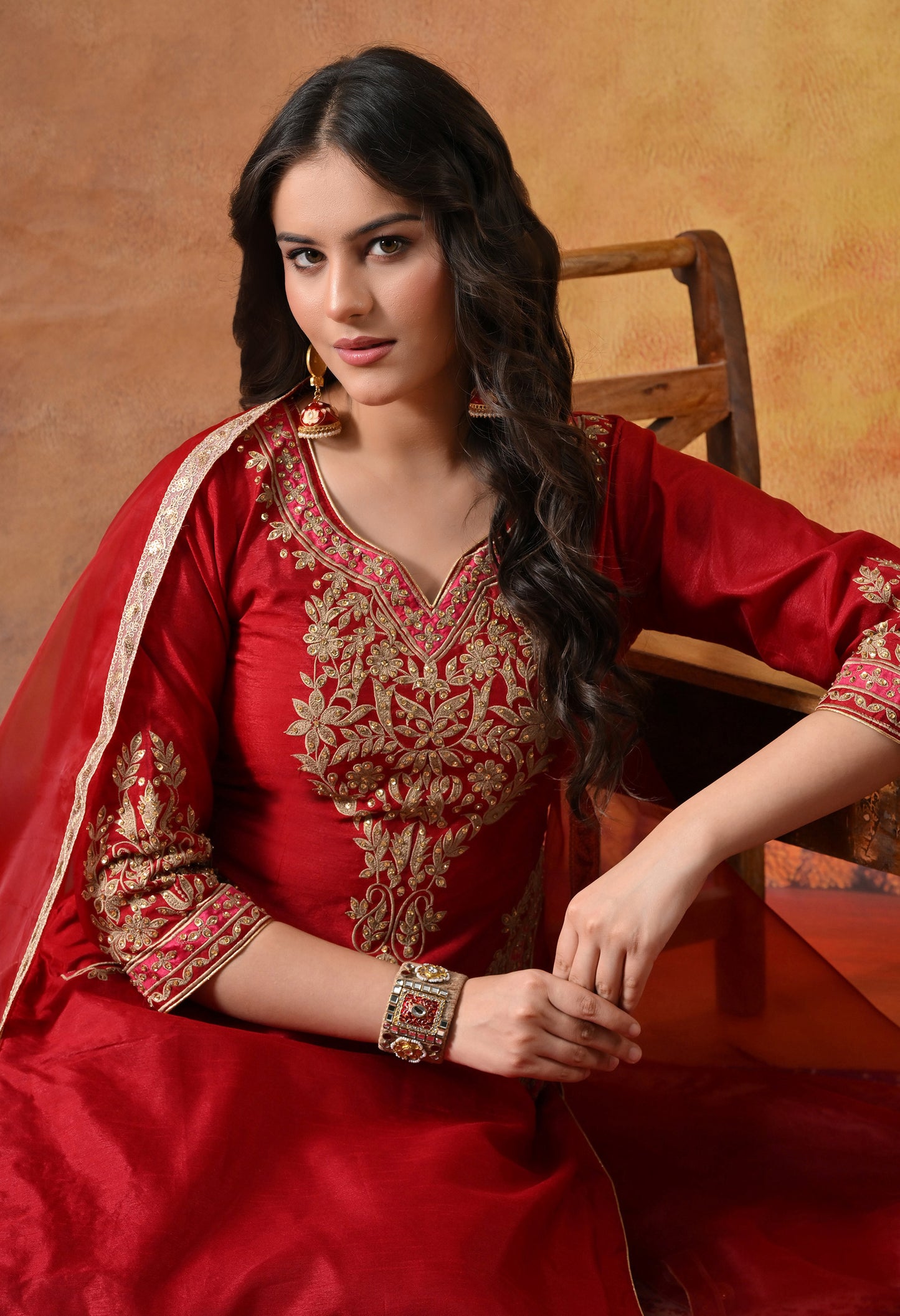 Deep Maroon Silk Kurta Set with Thread and Sequin Embroidery