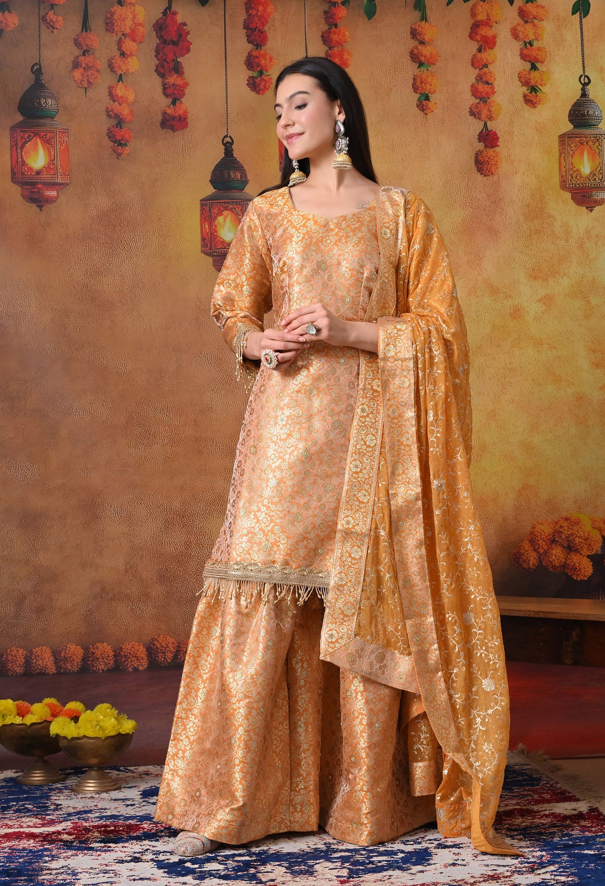 Beautiful Cream Gharara Set with Banarasi, Zari, and Crsytal Work